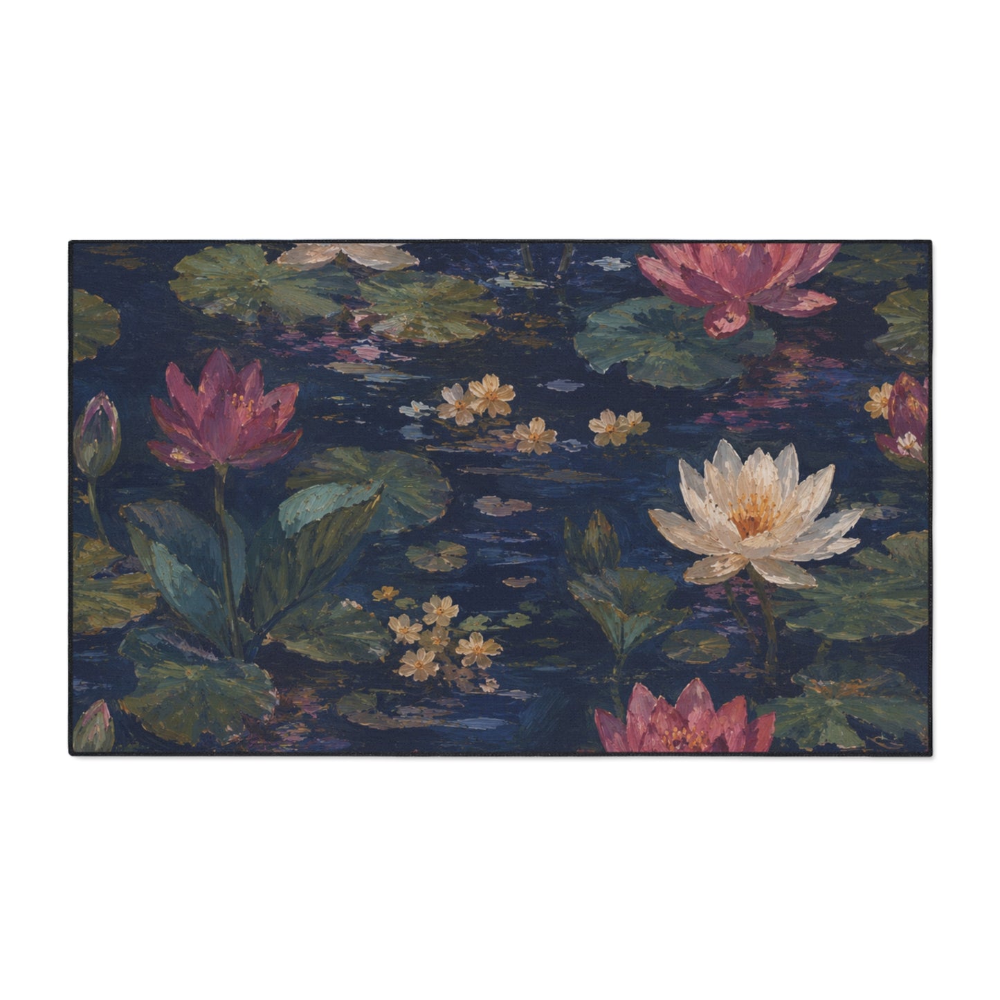 Dark Blue Lotus Pond Heavy-Duty Floor Mat — Durable Entryway Rug