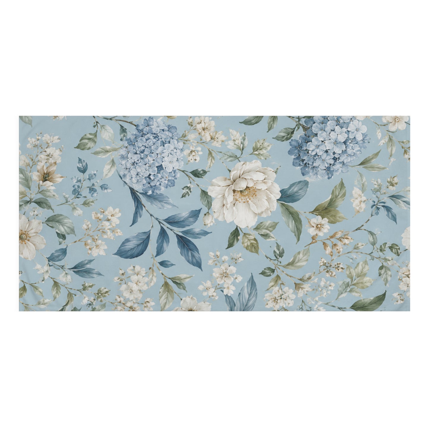 Blue Vintage Hydrangea & Peony Cotton Towel