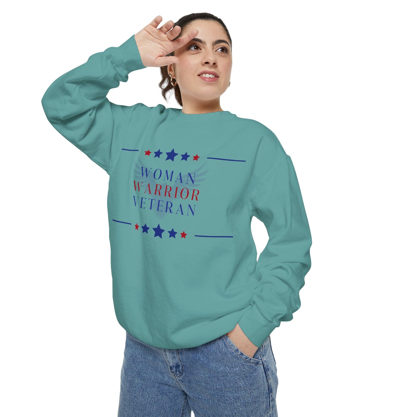 Woman, Warrior, Veteran Unisex Garment-Dyed Sweatshirt