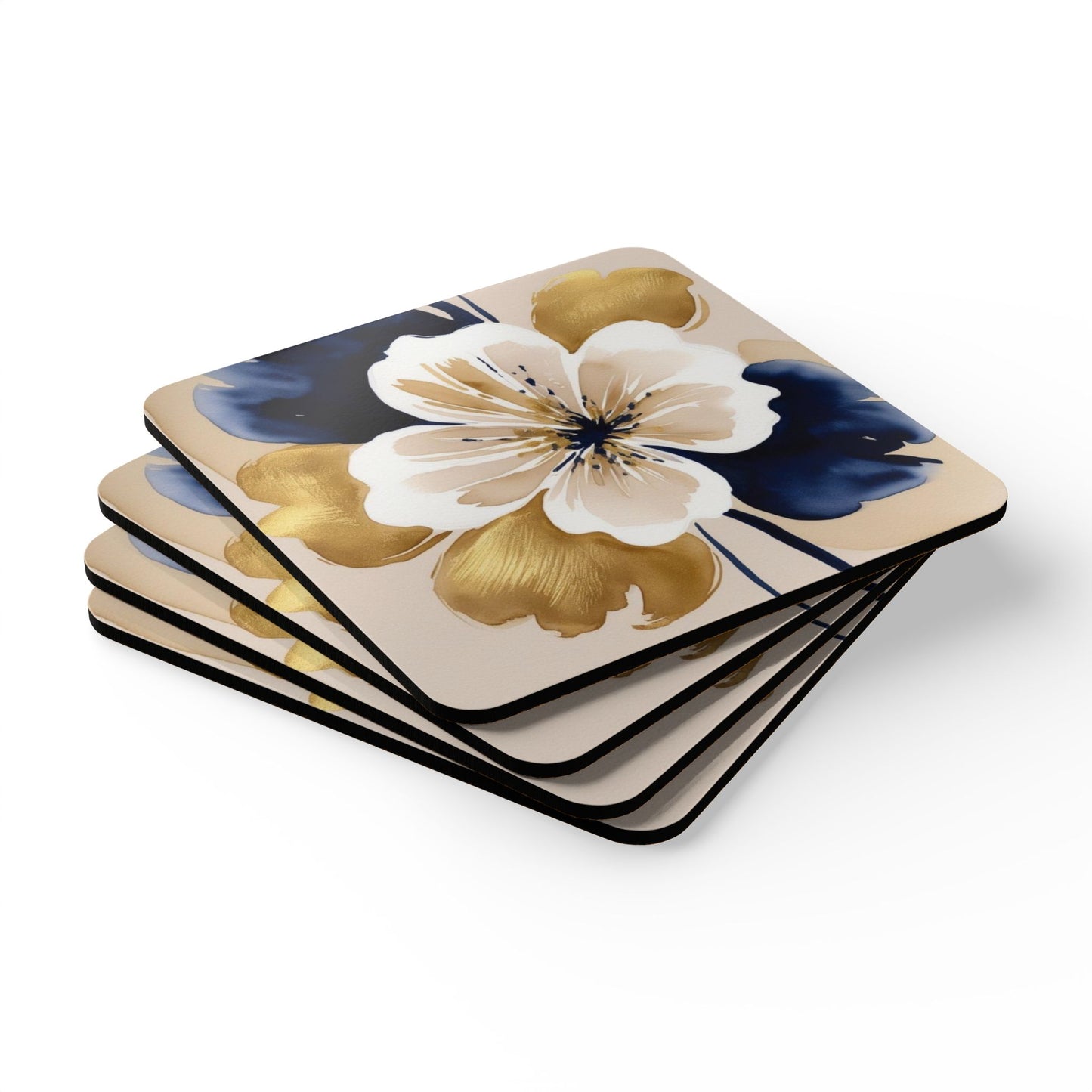 Abstract Floral Corkwood Coaster Set