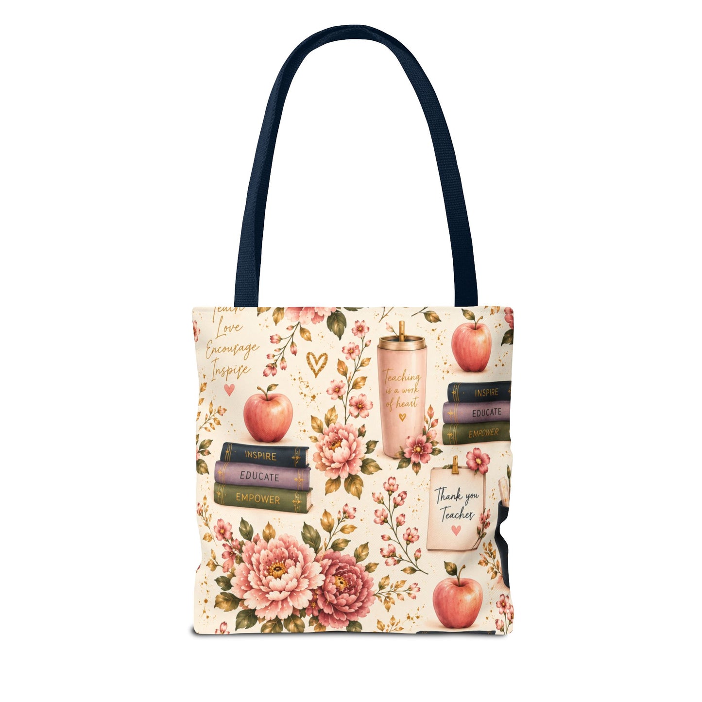 Teacher Appreciation Tote Bag - 'Thank You Teacher' Book & Apple Pattern