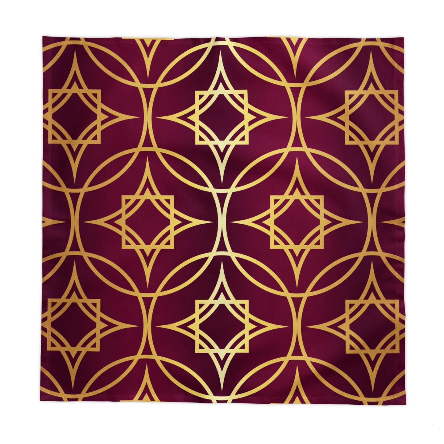 Gilded Geometric Tablecloth — Burgundy & Gold Dining Decor