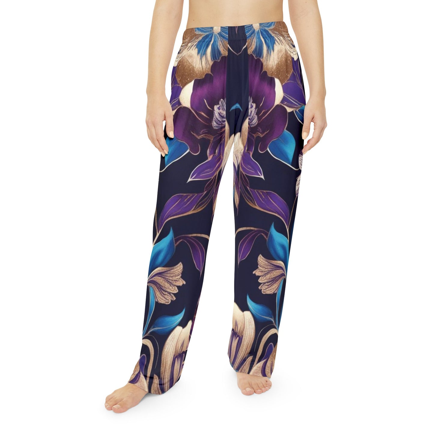 Purple/Blue Boho Floral Women's Pajama Pants (AOP)