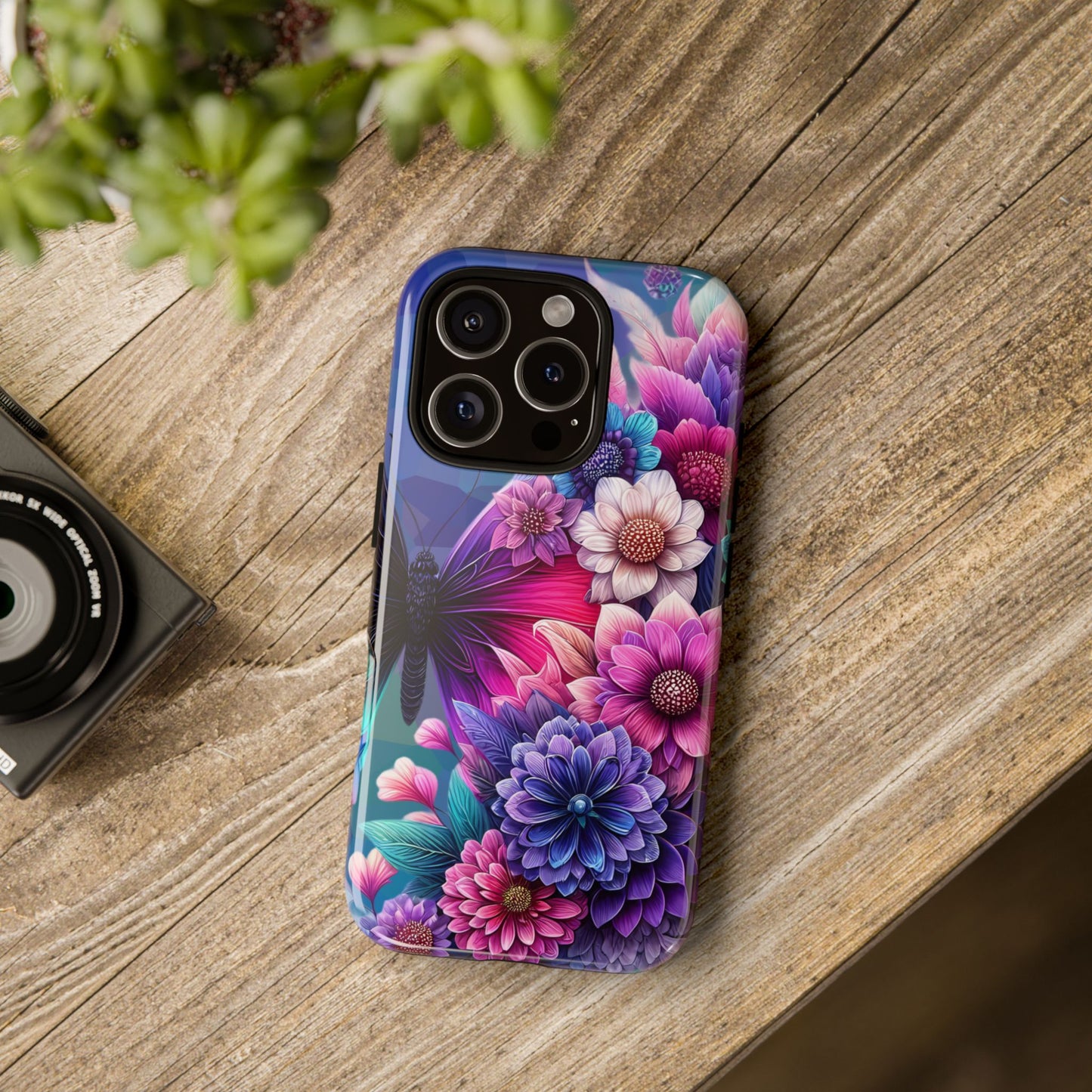 Butterfly Bloom Tough Phone Case — Vibrant Purple Blossom Protective Cover
