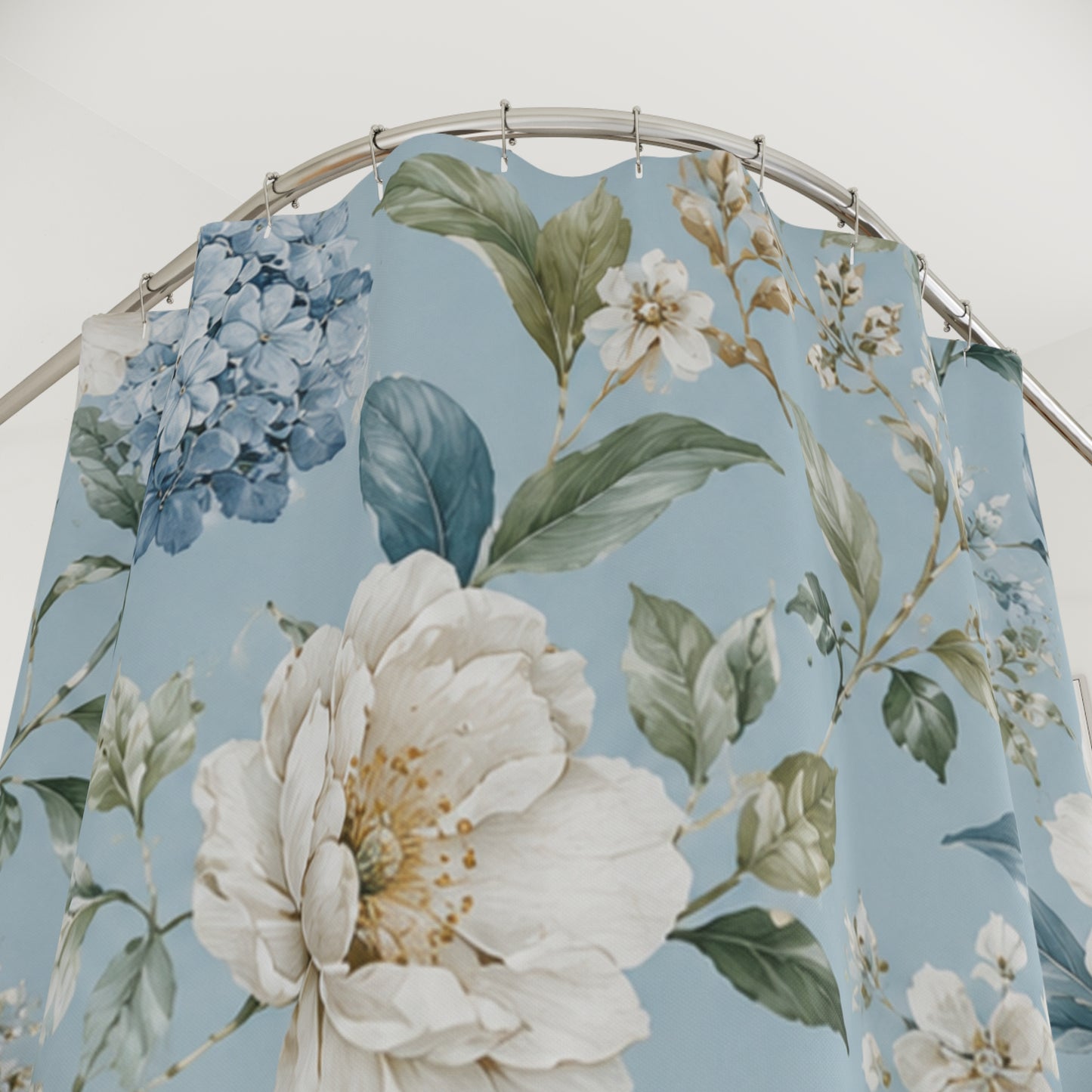Blue Vintage Hydrangea & Peony Shower Curtain