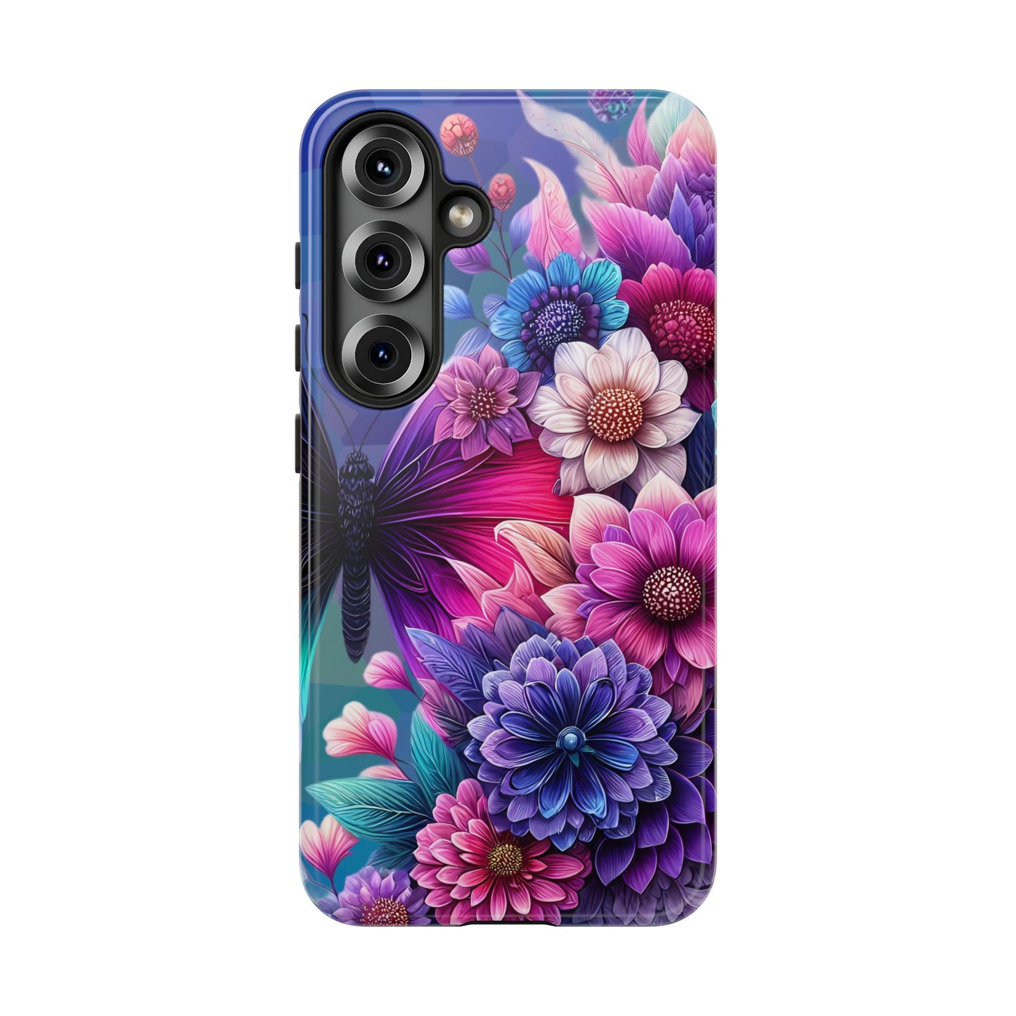 Butterfly Bloom Tough Phone Case — Vibrant Purple Blossom Protective Cover