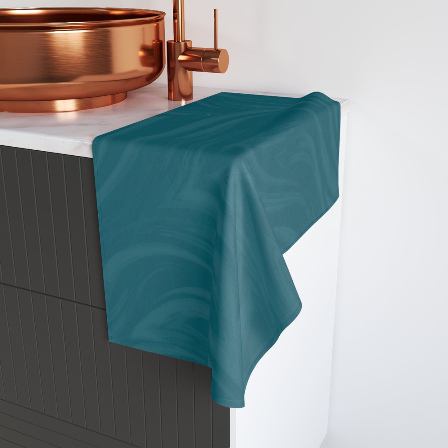 Teal Wave Hand Towel — Soft Abstract Pattern Bathroom & Kitchen Towel