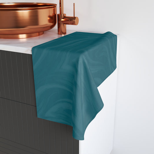 Teal Wave Hand Towel — Soft Abstract Pattern Bathroom & Kitchen Towel