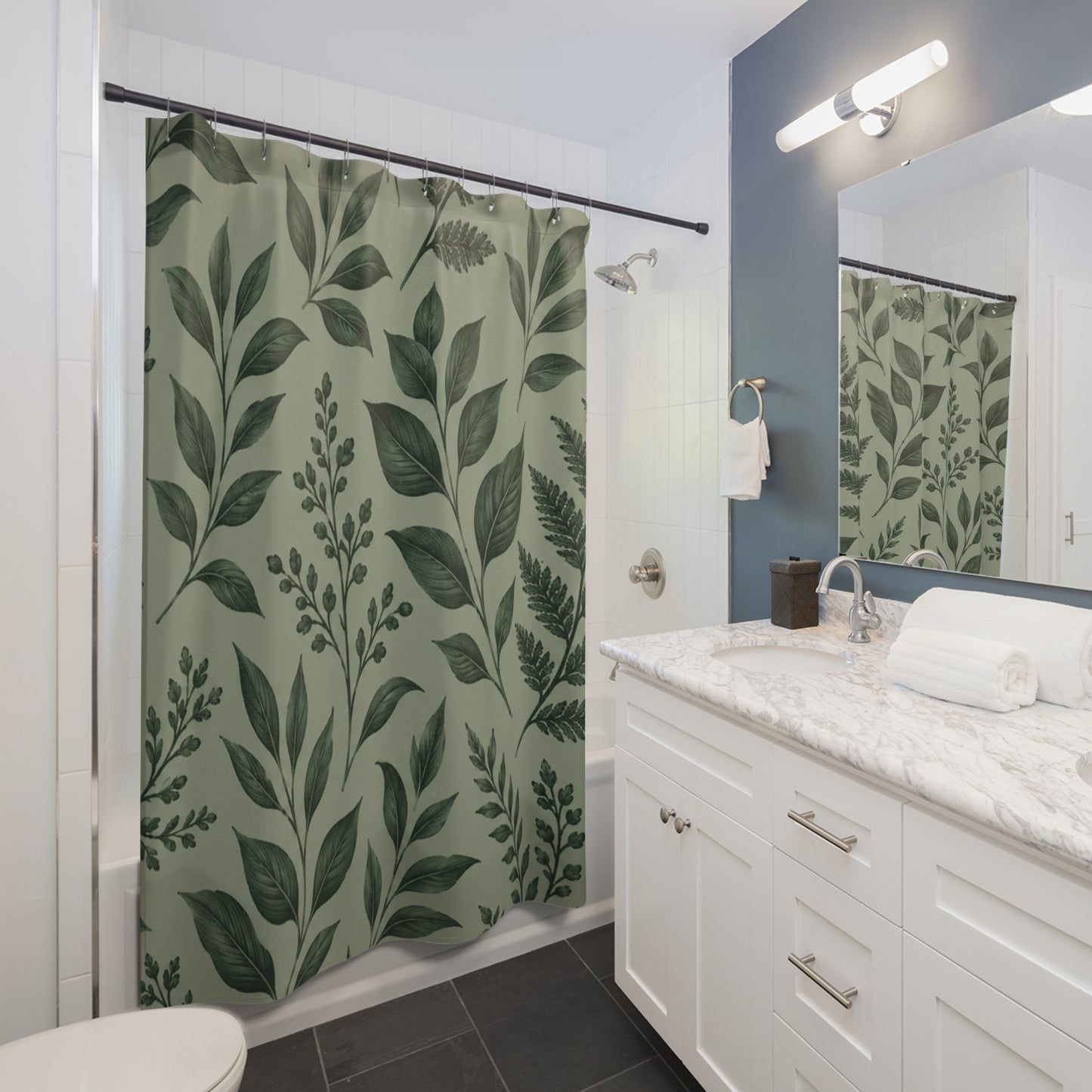 Botanical Green Leaf Shower Curtain