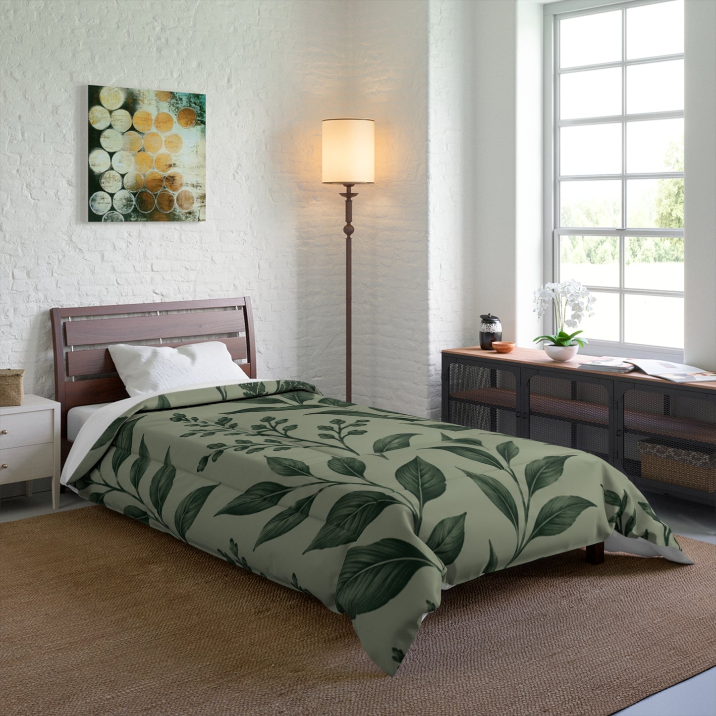 Botanical Green Leaf Comforter — Calming Nature Bedroom Duvet