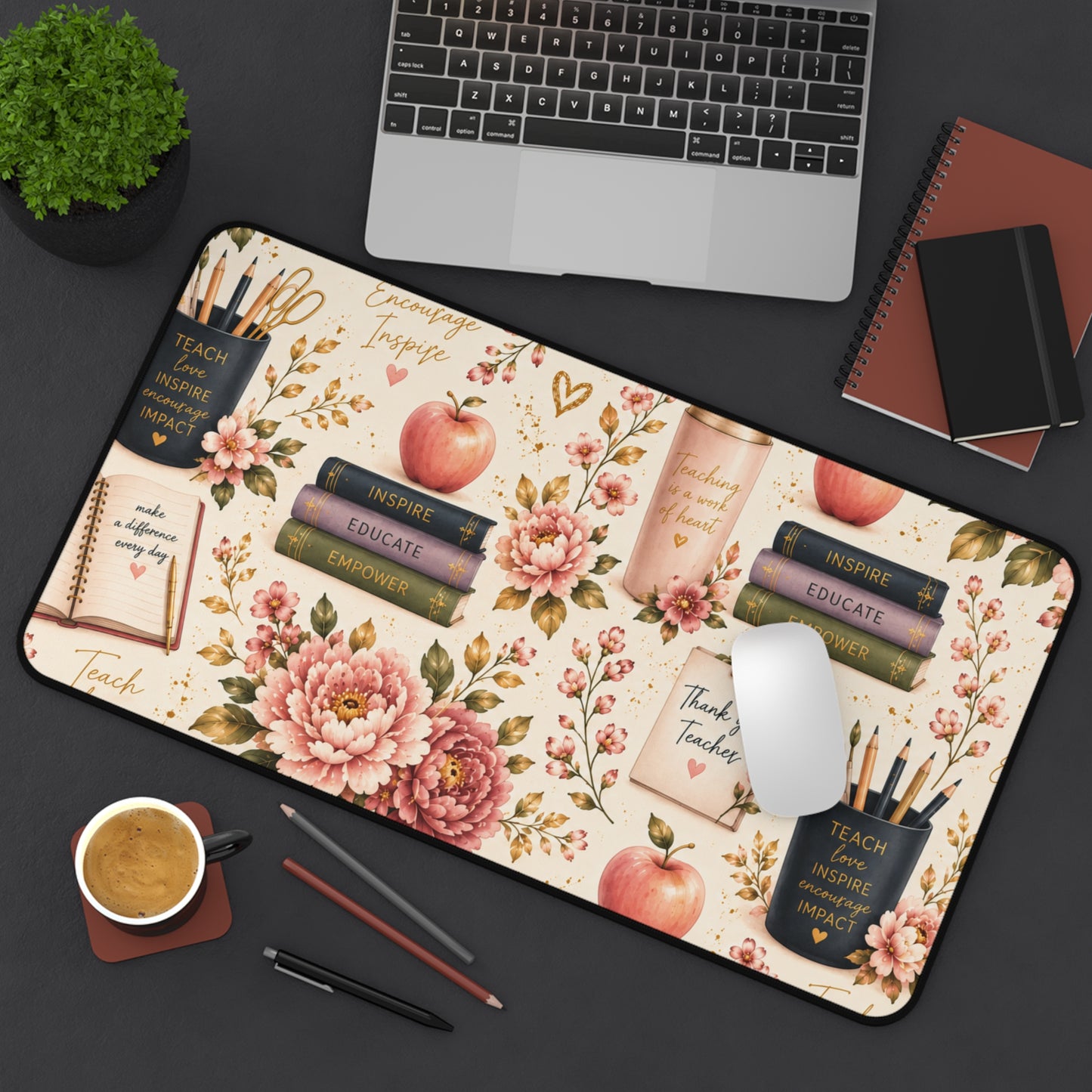 Teacher Appreciation Floral Desk Mat — 'Thank You Teacher' Laptop Mousepad