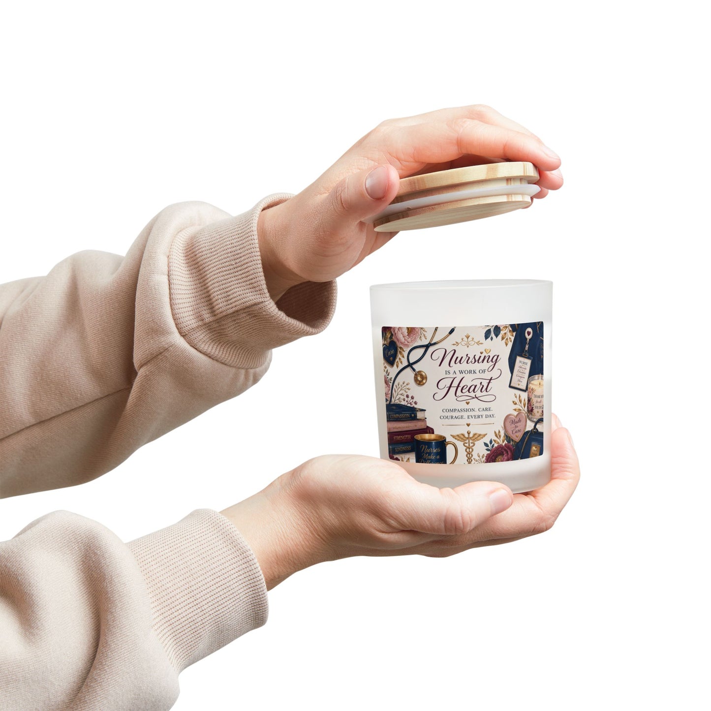 Nursing Is a Work of Heart Frosted Glass Candle — 11oz Gift for Nurses