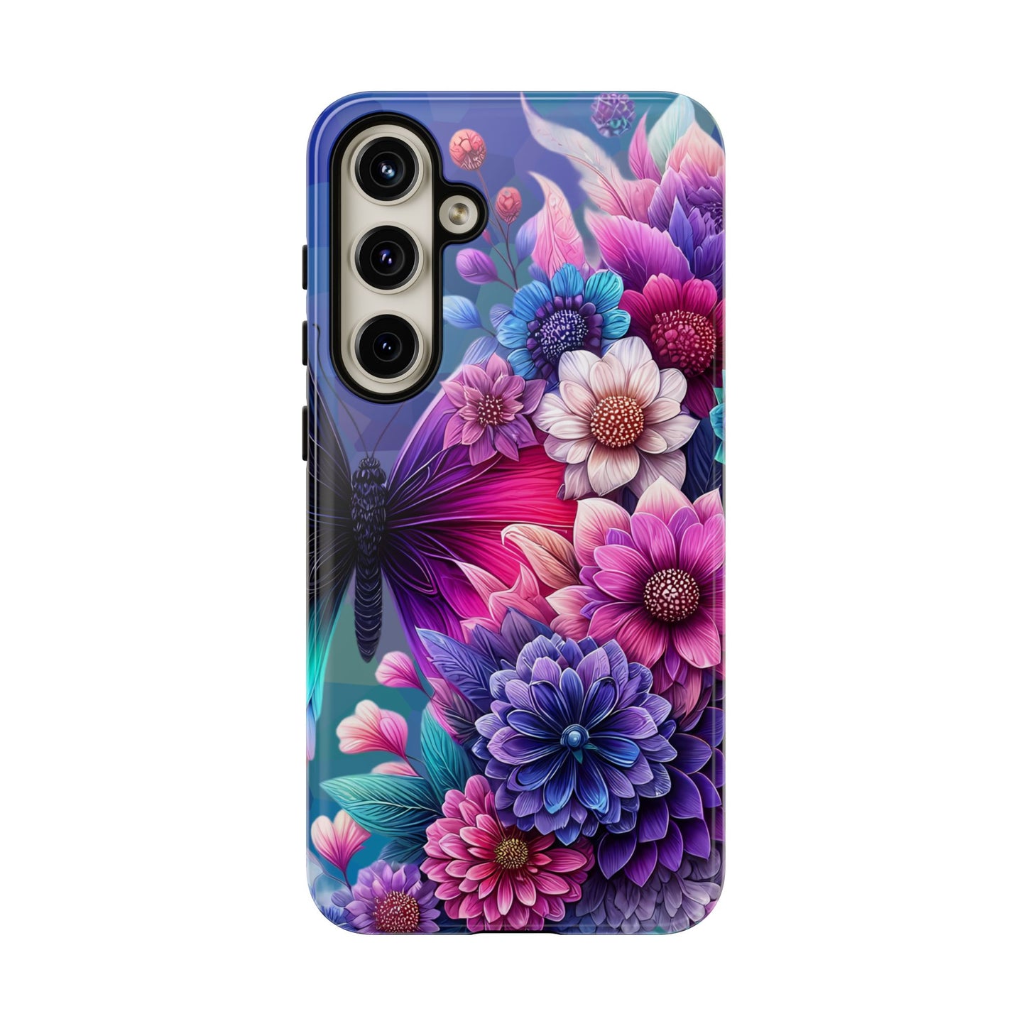 Butterfly Bloom Tough Phone Case — Vibrant Purple Blossom Protective Cover