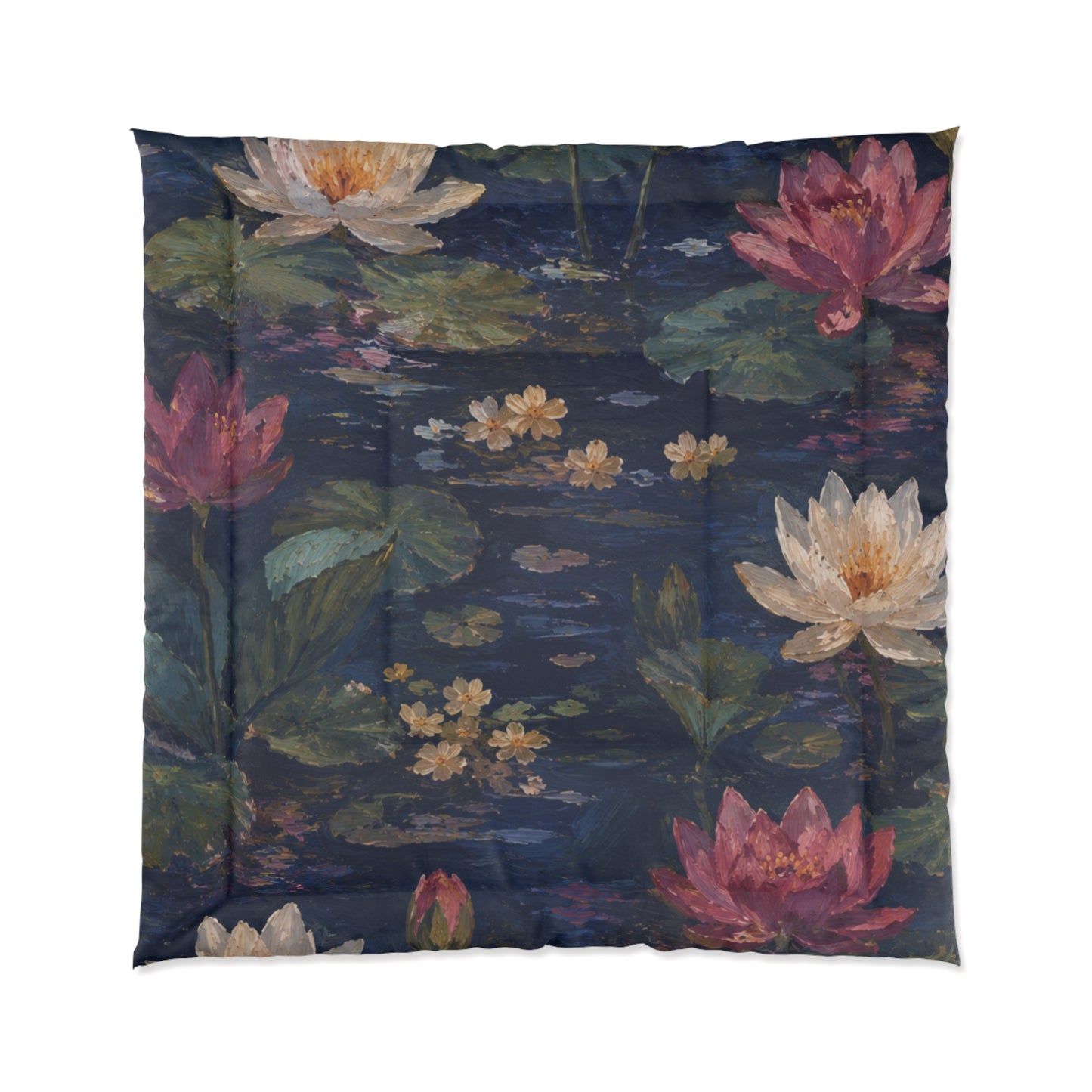Dark Blue Lotus Pond - Floral Bedspread