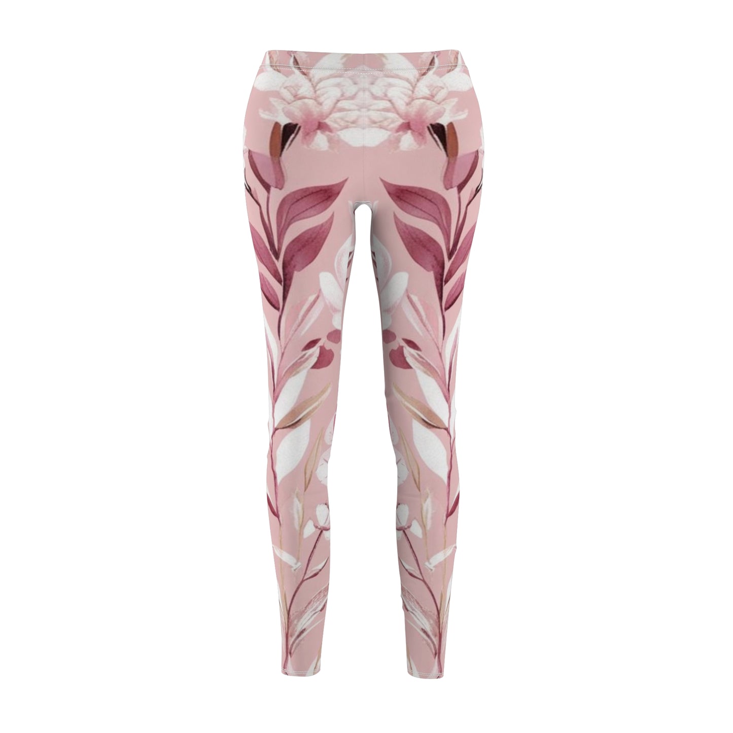 Pink & White Floral Women's Cut & Sew Casual Leggings (AOP)