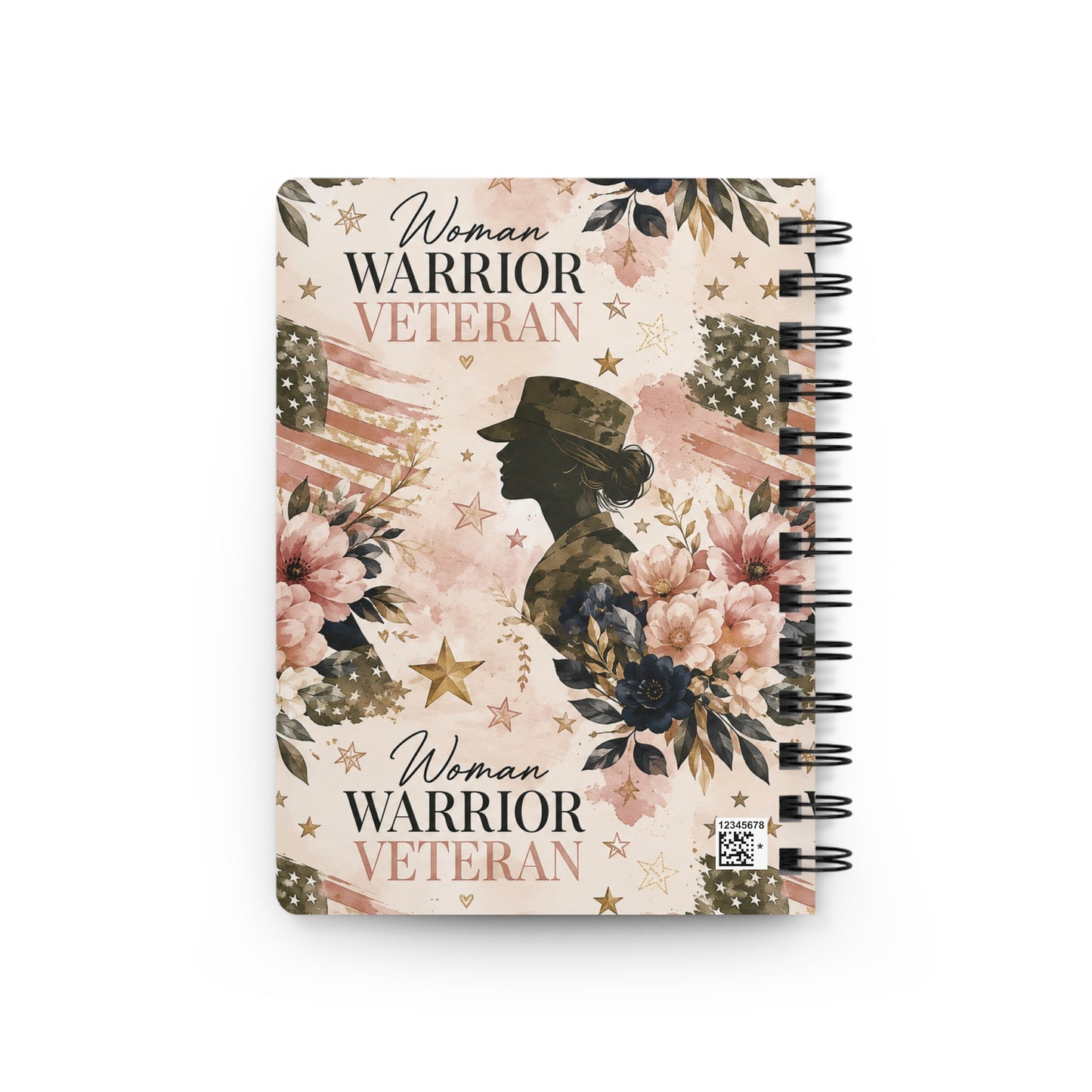 Woman Warrior Veteran Spiral Journal — Floral Patriotic Notebook for Female Veterans