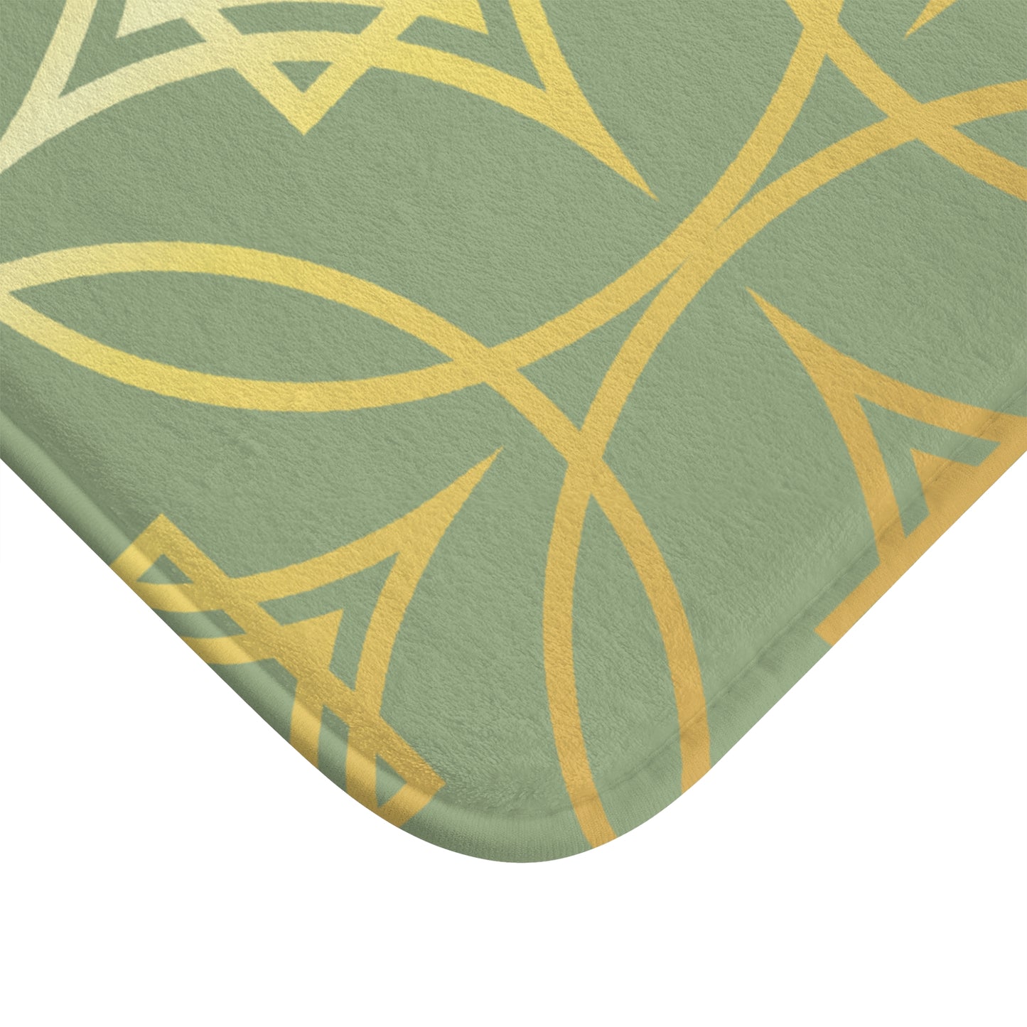 Gilded Geometric Bath Mat – Sage Green and Gold Shower Rug