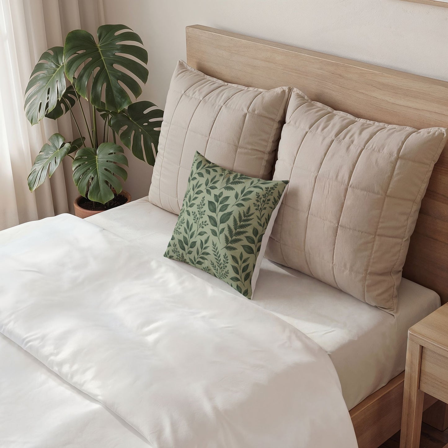 Botanical Green Leaf Velvet Pillow - Decorative Throw Cushion