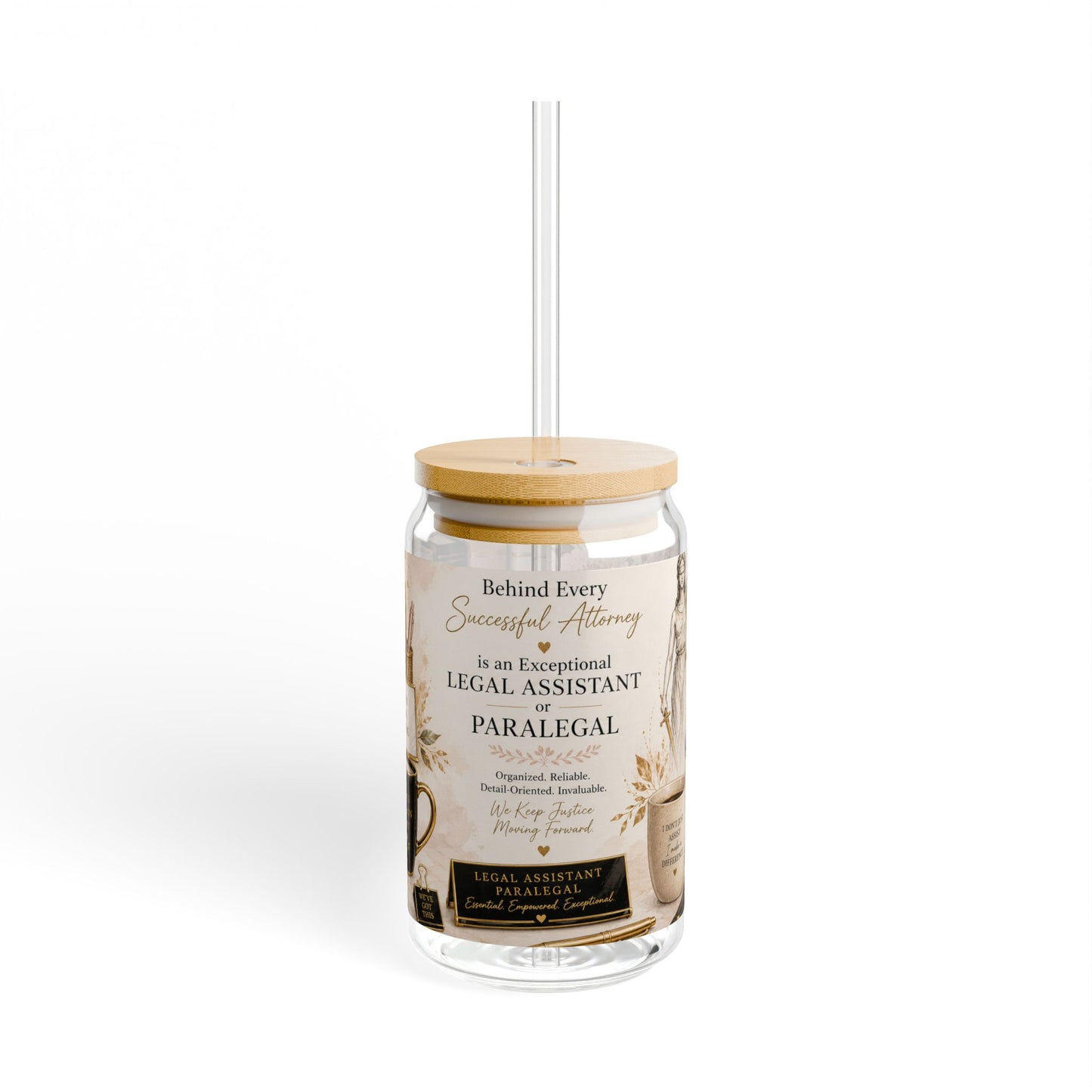 Counsel & Confidence: Paralegal or Legal Asst. Sipper Glass – 16oz Mason Tumbler with Straw (Appreciation Gift)