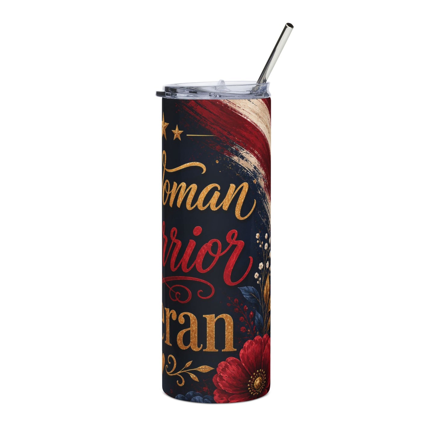 Woman Veteran 20oz Stainless Tumbler — Floral Patriotic Insulated Travel Cup