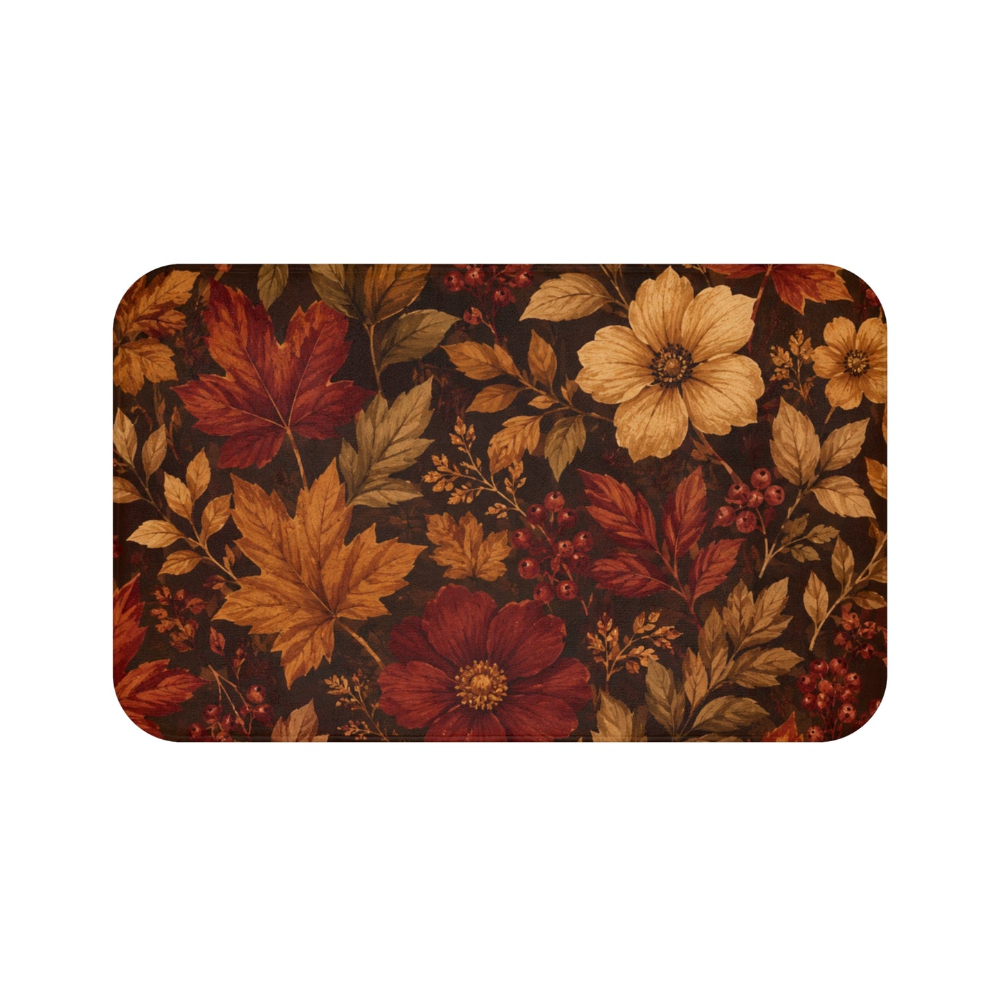 Rustic Fall Leaves & Floral Bathroom Rug