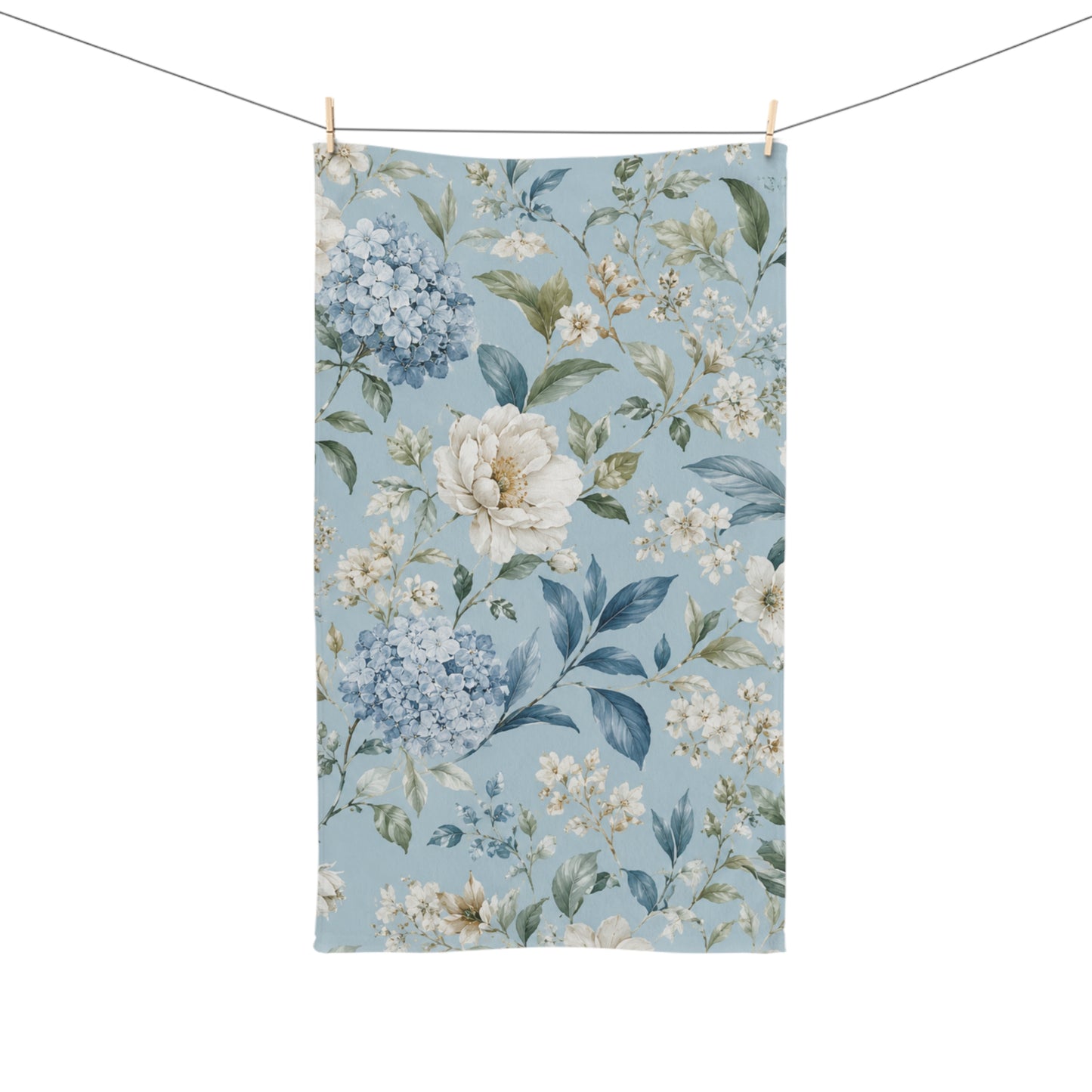 Blue Vintage Hydrangea & Peony Bathroom Hand Towel