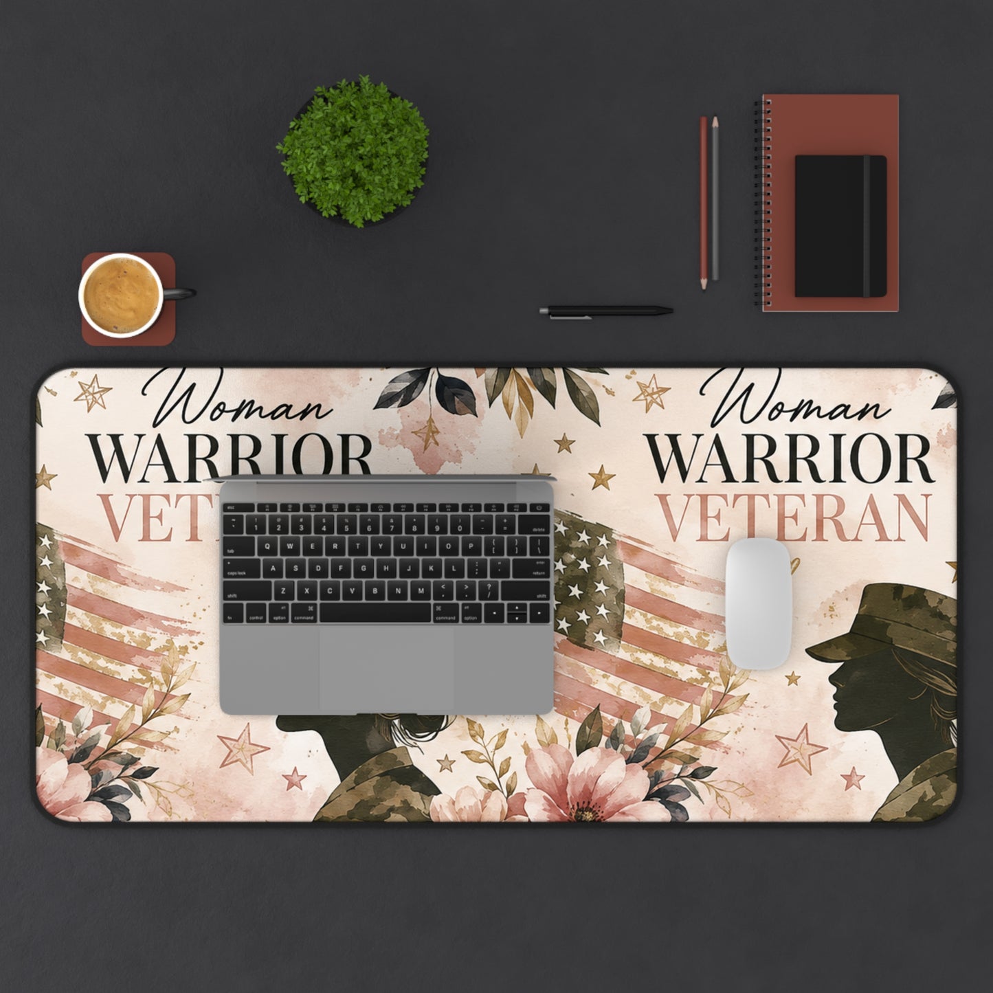 Woman Warrior Veteran Desk Mat — Feminine Patriotic Military Mouse Pad