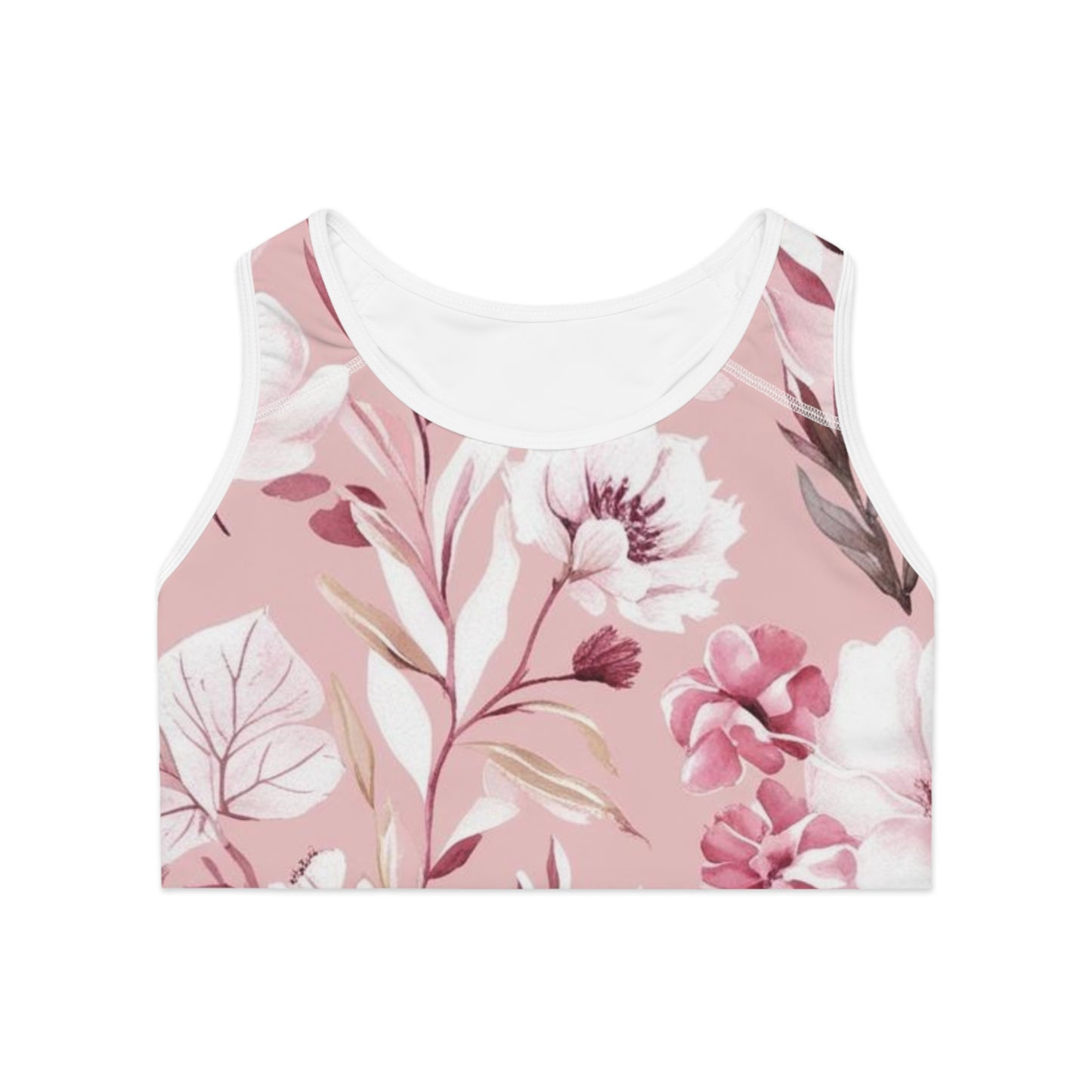 Pink & White Floral Sports Bra (AOP)