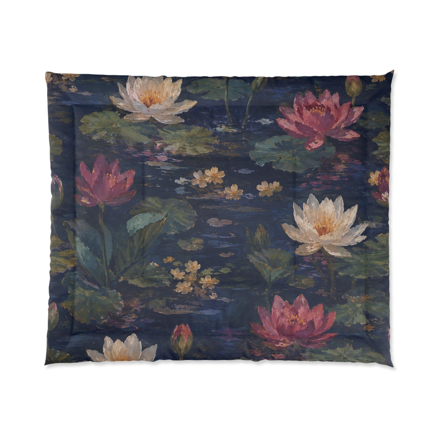 Dark Blue Lotus Pond - Floral Bedspread