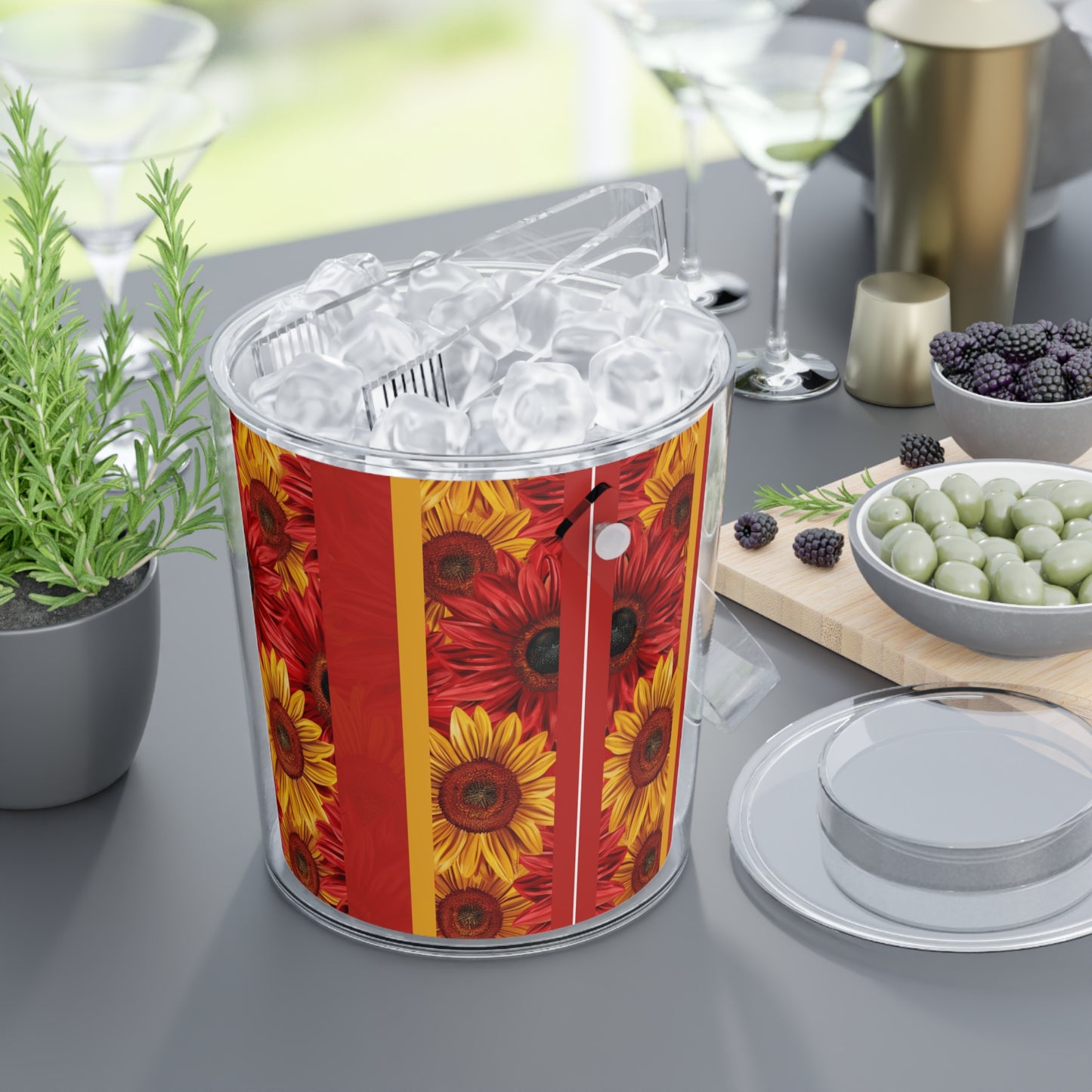 Crimson Gold Ice Bucket with Tongs