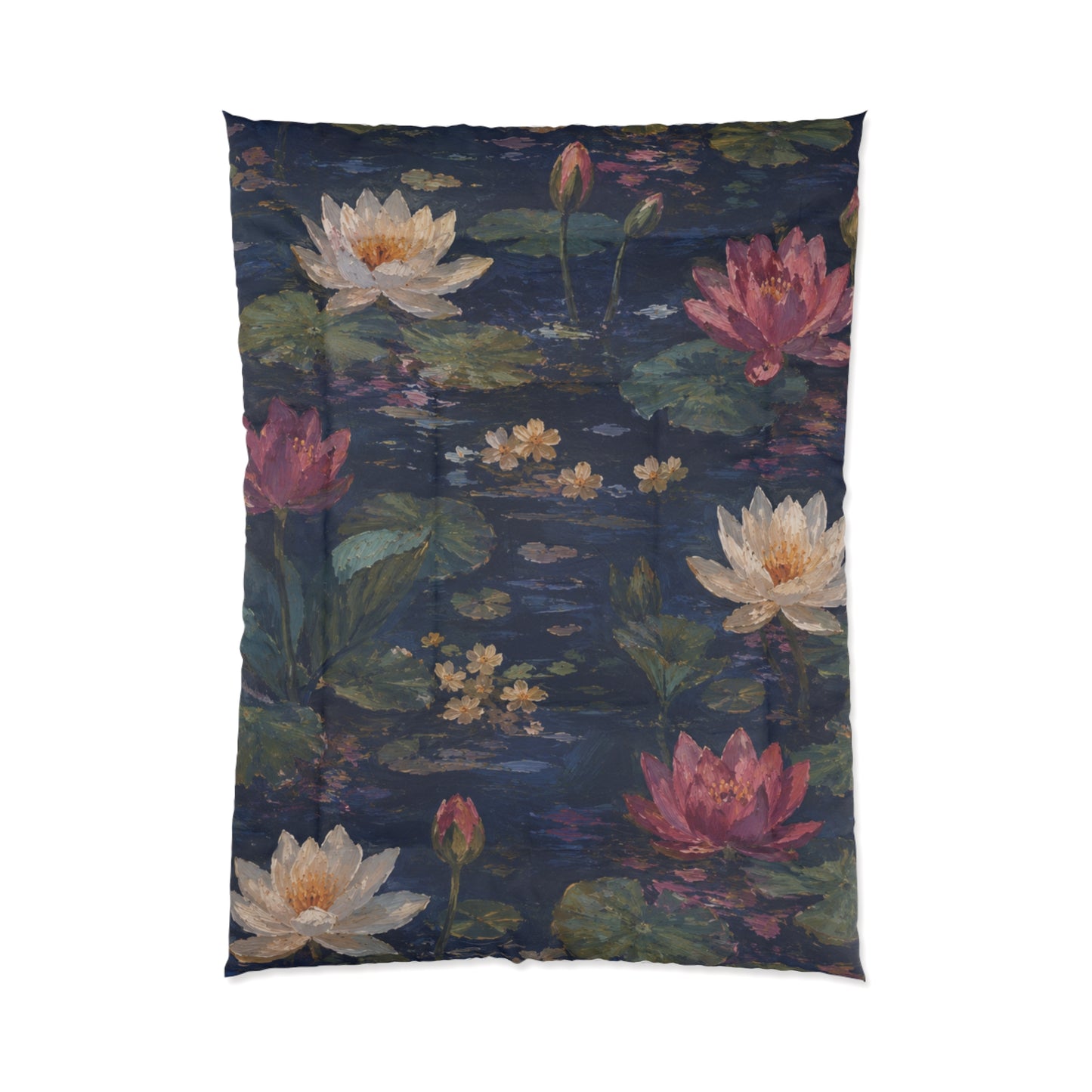 Dark Blue Lotus Pond - Floral Bedspread