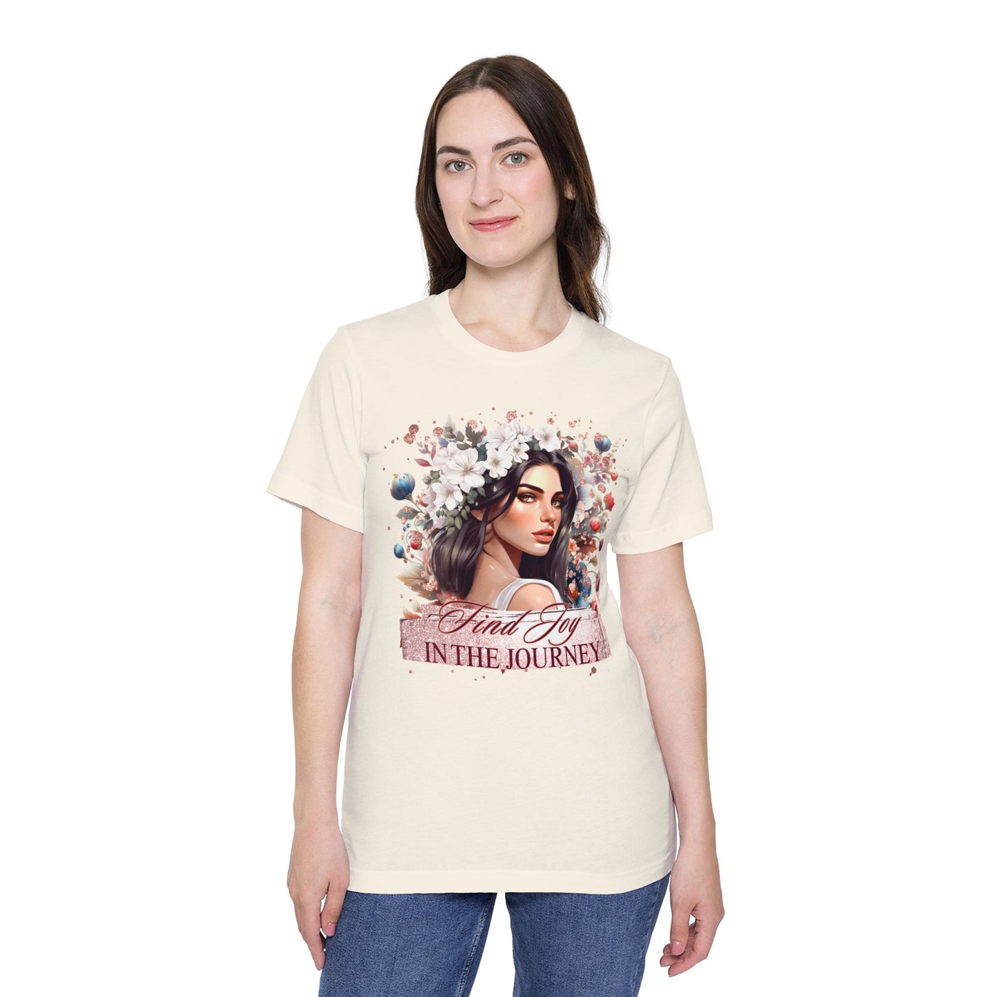 Portrait Graphic T-Shirt 'Find Joy in the Journey' Floral Portrait T-Shirt