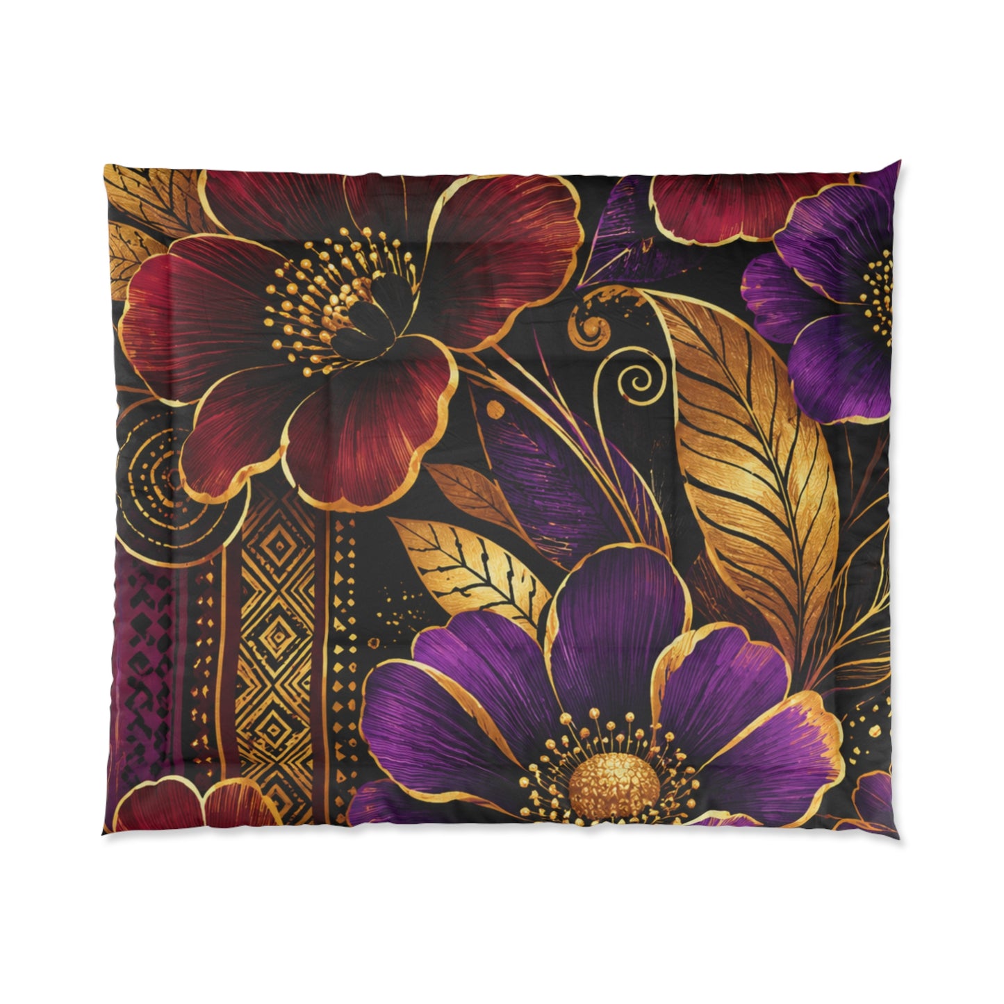 Zuri Garden Comforter - Purple & Burgundy Gold Garden Bedding
