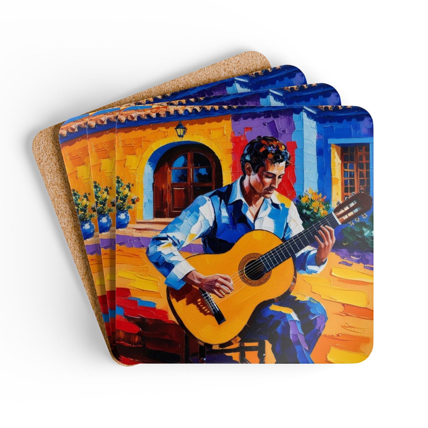 Spanish Guitar Corkwood Coaster Set