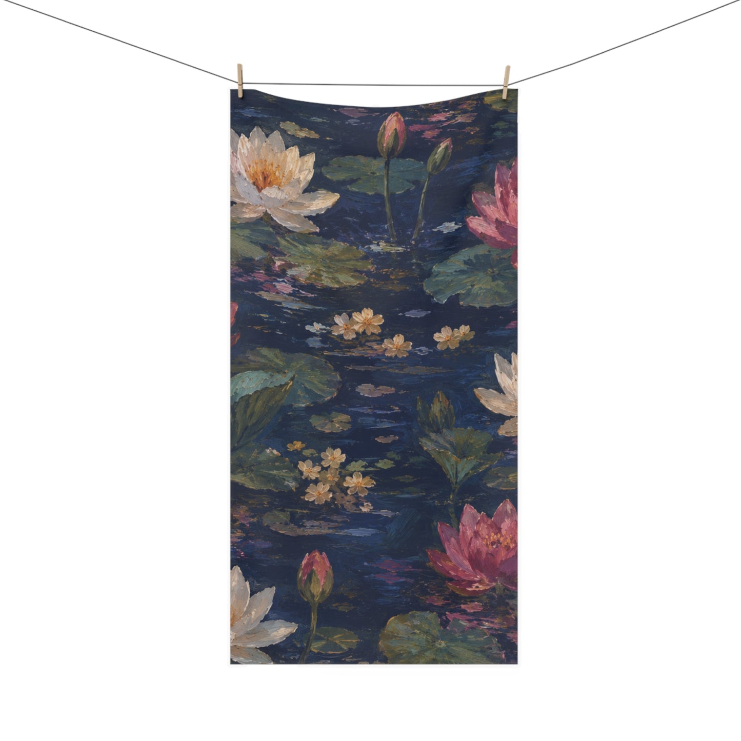 Dark Blue Lotus Pond Design - Bath Towel
