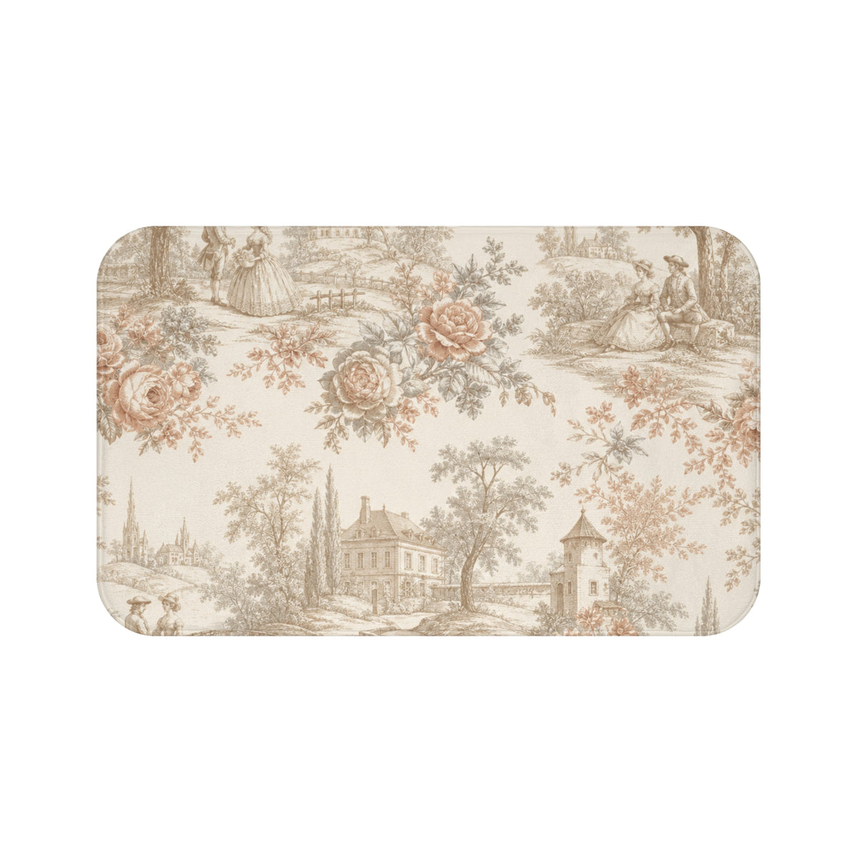 Château Rosé Bath Mat — Soft Floral Chateau Bathroom Rug