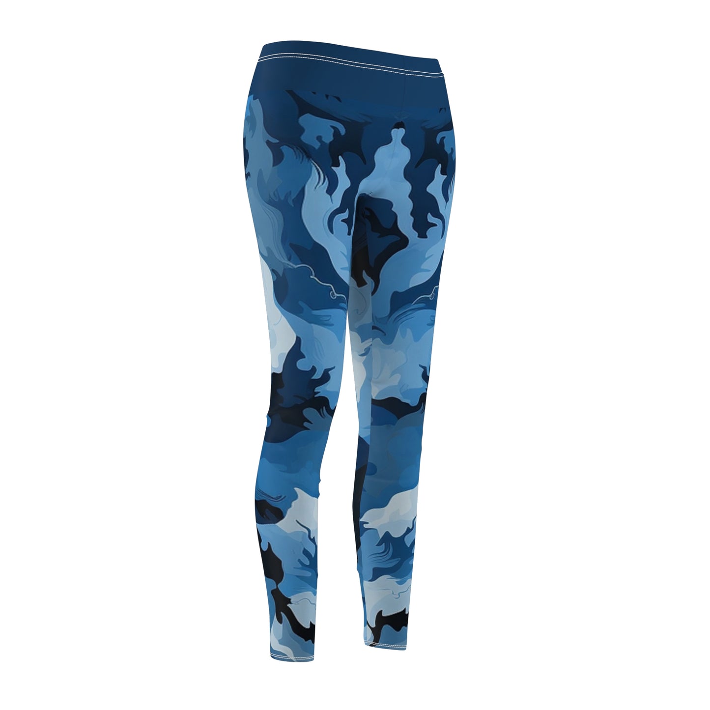 Blue/Gray Camo Women's Cut & Sew Casual Leggings (AOP)
