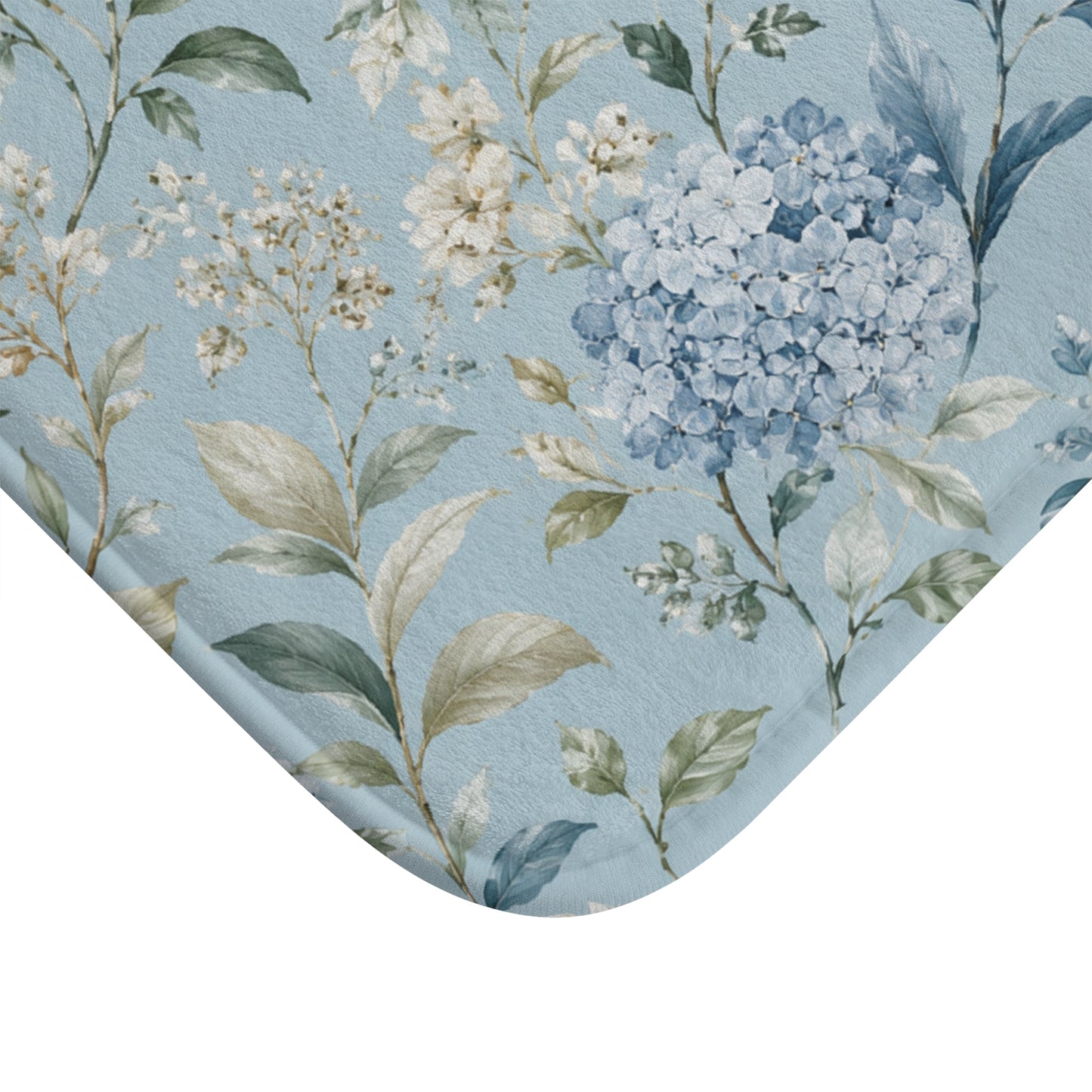 Blue Vintage Hydrangea & Peony Bathroom Rug
