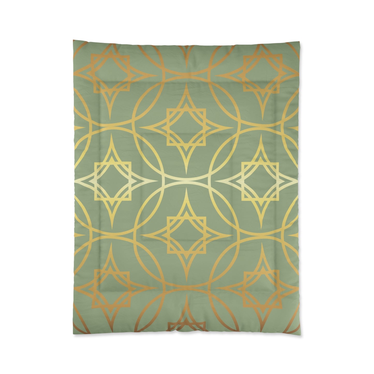 Gilded Geometric Star Pattern Comforter - Sage Green & Gold Bedding