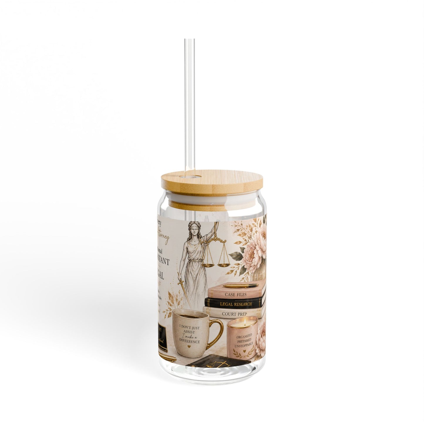 Counsel & Confidence: Paralegal or Legal Asst. Sipper Glass – 16oz Mason Tumbler with Straw (Appreciation Gift)