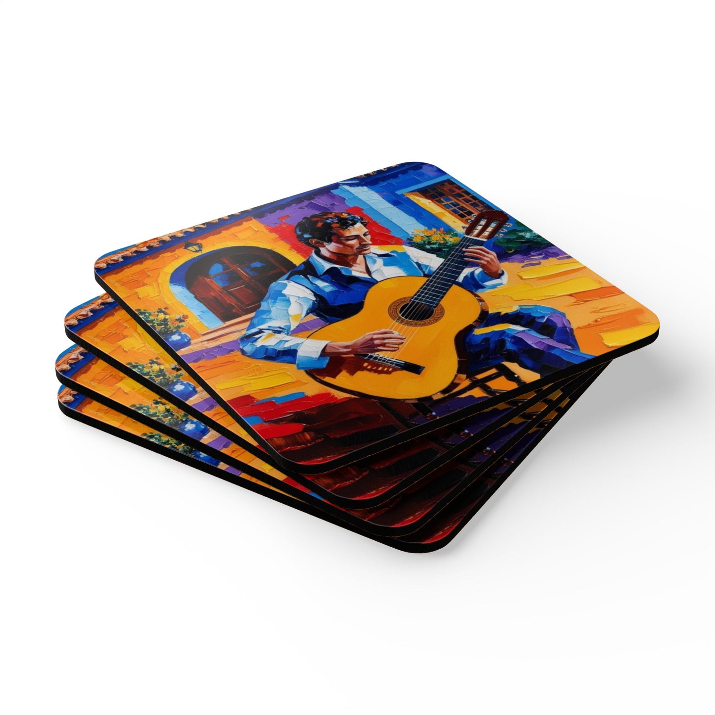 Spanish Guitar Corkwood Coaster Set