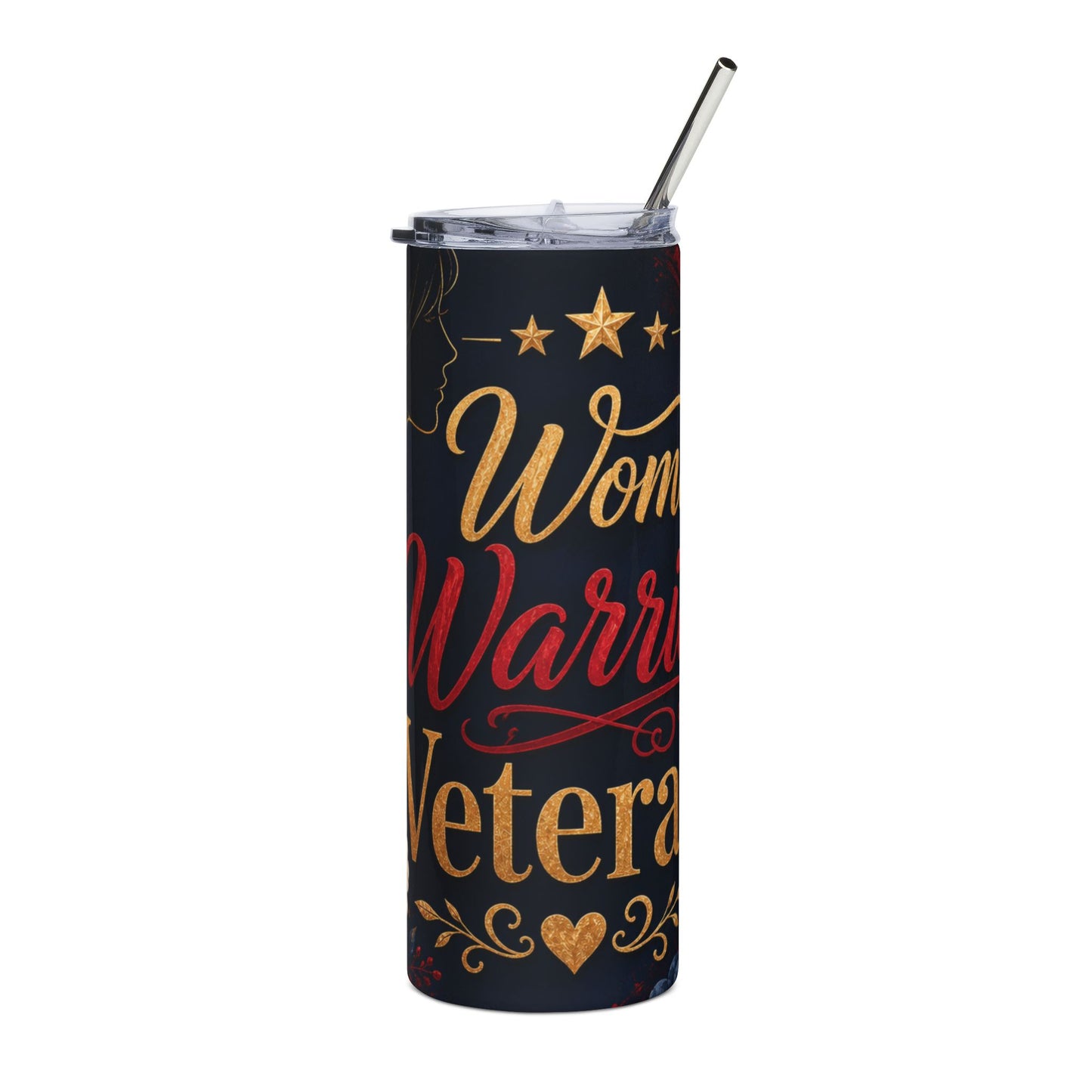 Woman Veteran 20oz Stainless Tumbler — Floral Patriotic Insulated Travel Cup