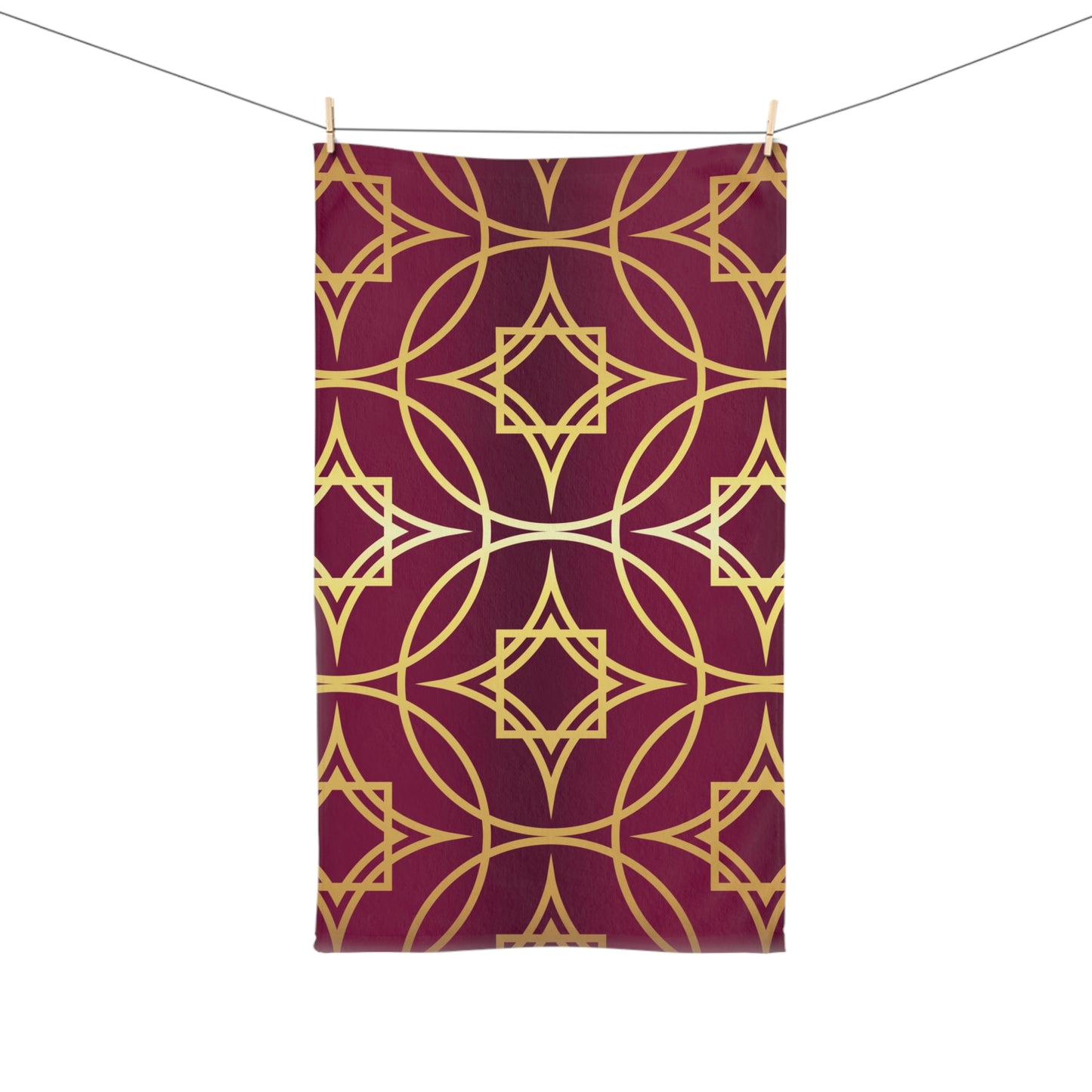 Gilded Geometric Hand Towel – Burgundy & Gold Luxe Decorative Towel