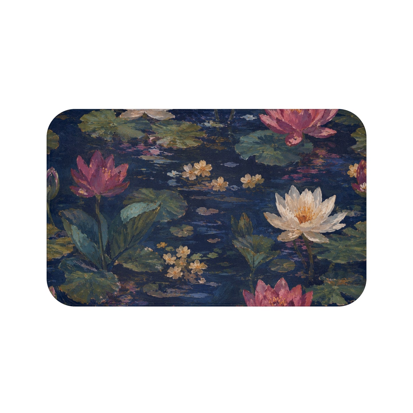 Dark Blue Lotus Pond Bath Mat