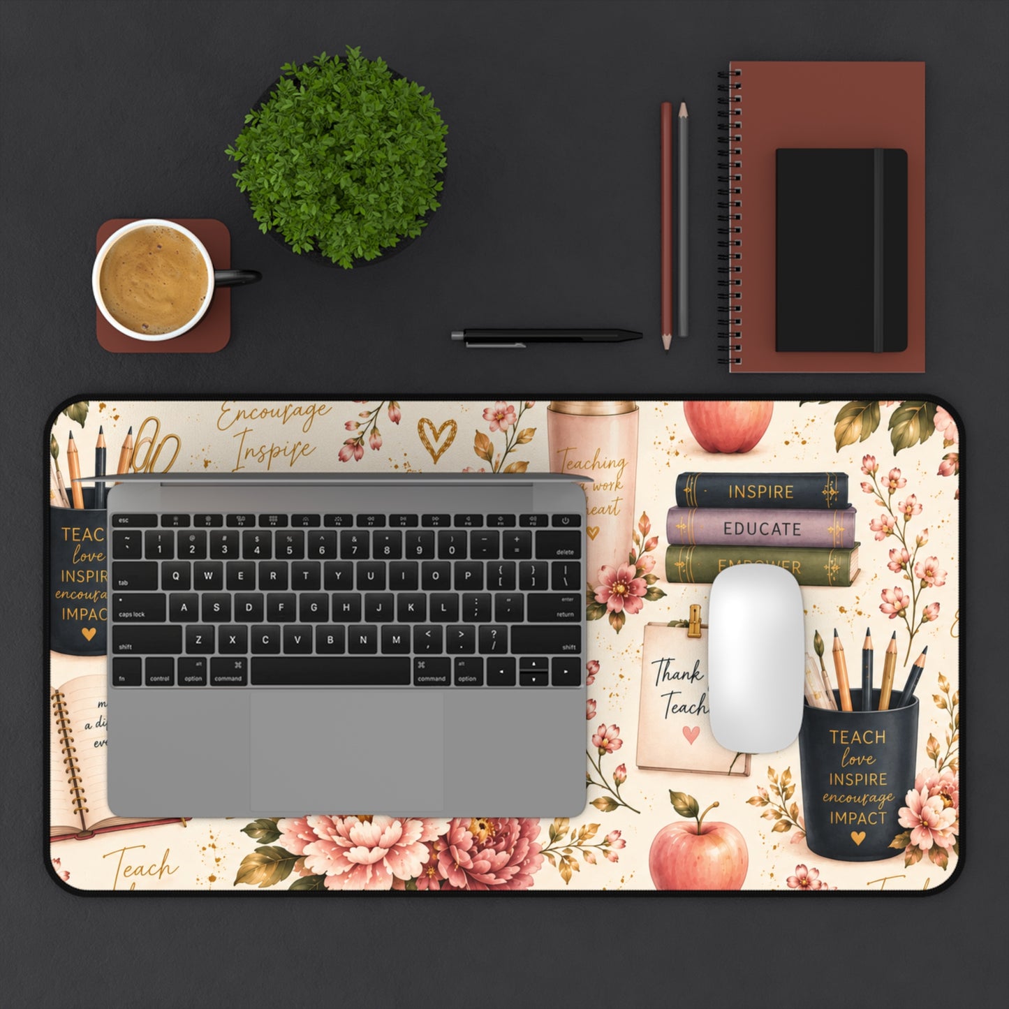 Teacher Appreciation Floral Desk Mat — 'Thank You Teacher' Laptop Mousepad