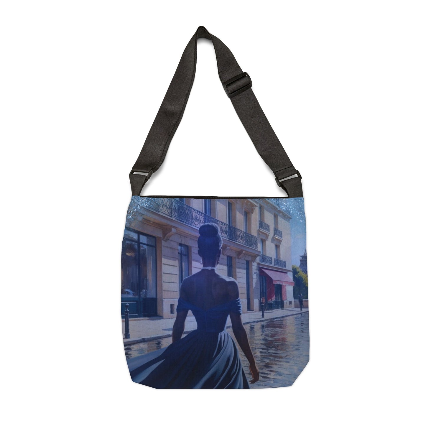 Parisian Stroll (Blue Gown) Adjustable Tote Bag (AOP)