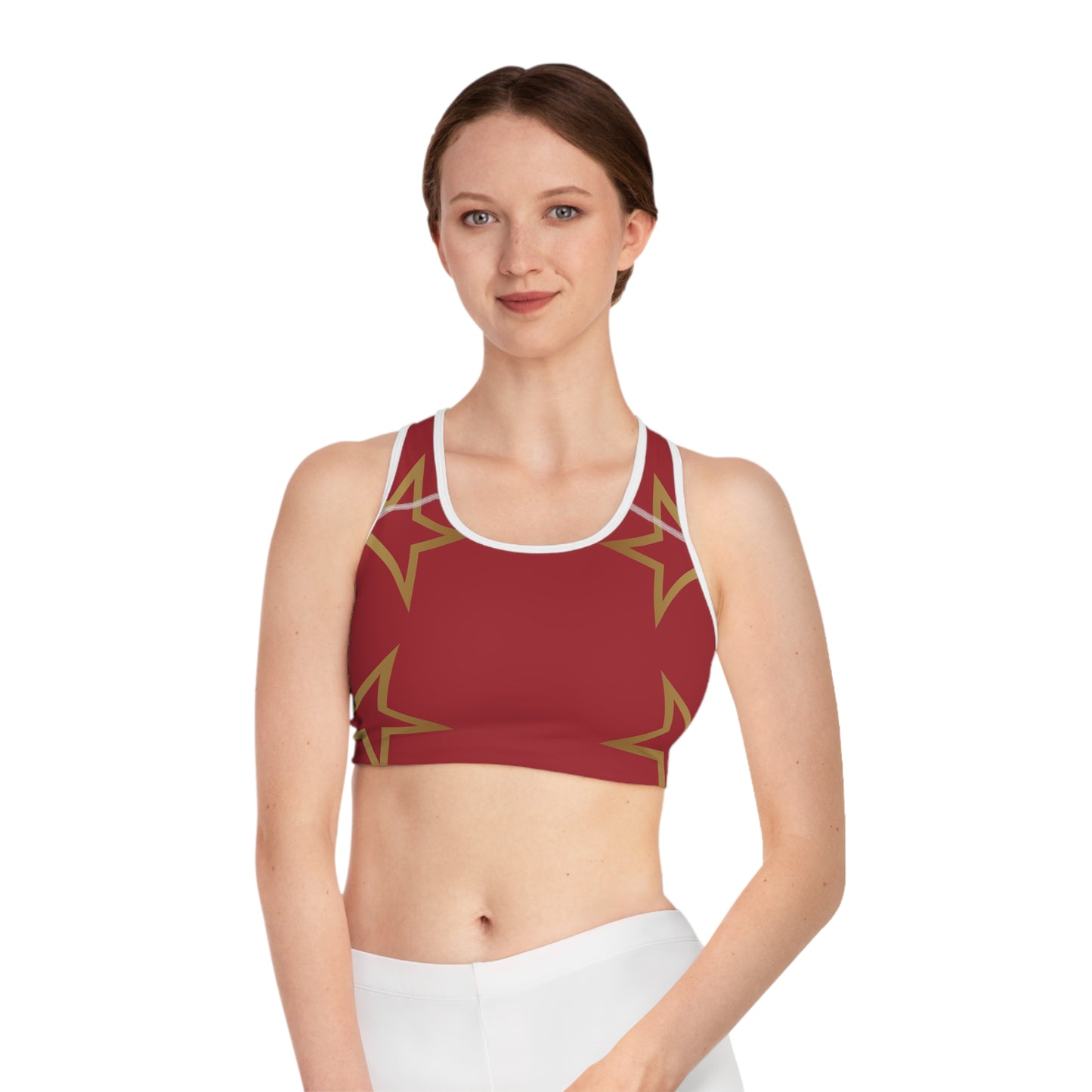 Red with Gold Accents Sports Bra (AOP)