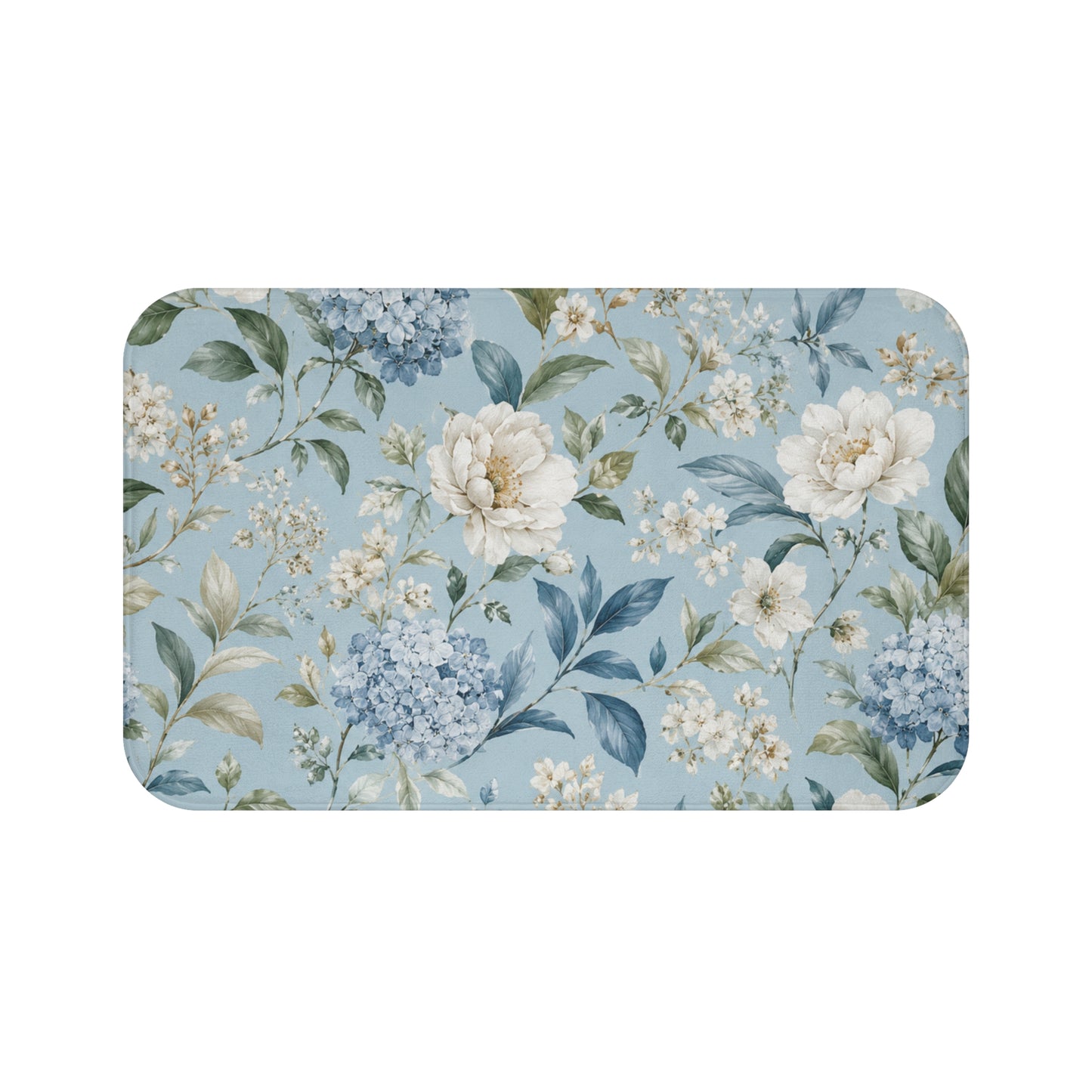 Blue Vintage Hydrangea & Peony Bathroom Rug
