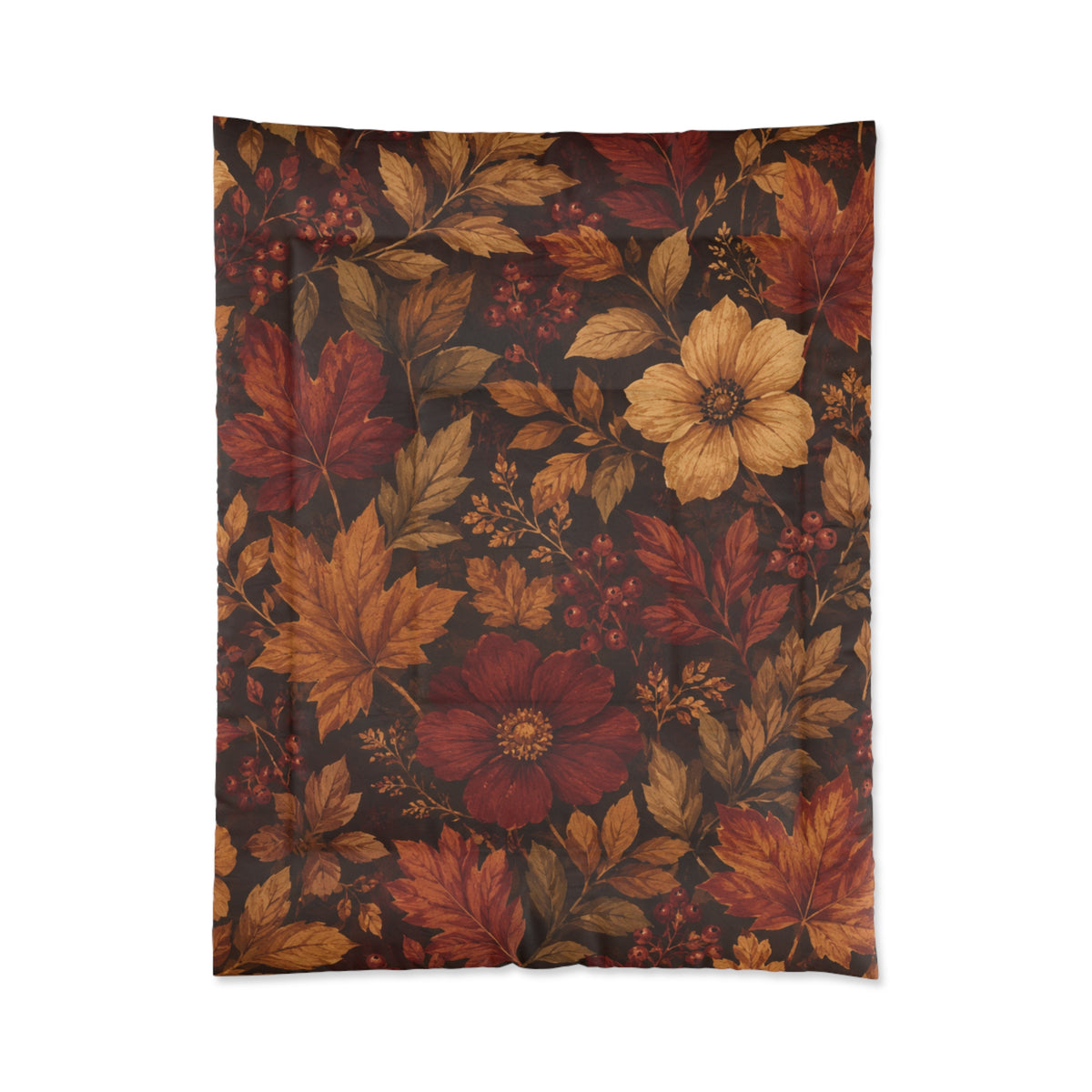 Rustic Fall Comforter — Warm Fall Floral Bedding in Rust & Golden Tones