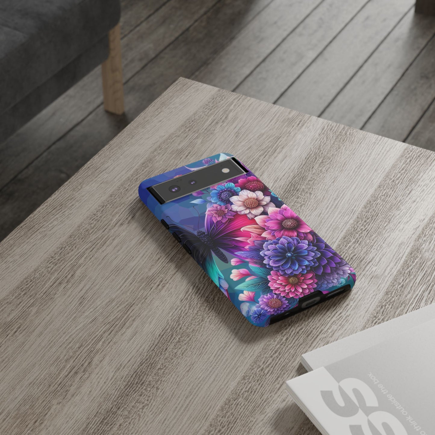 Butterfly Bloom Tough Phone Case — Vibrant Purple Blossom Protective Cover